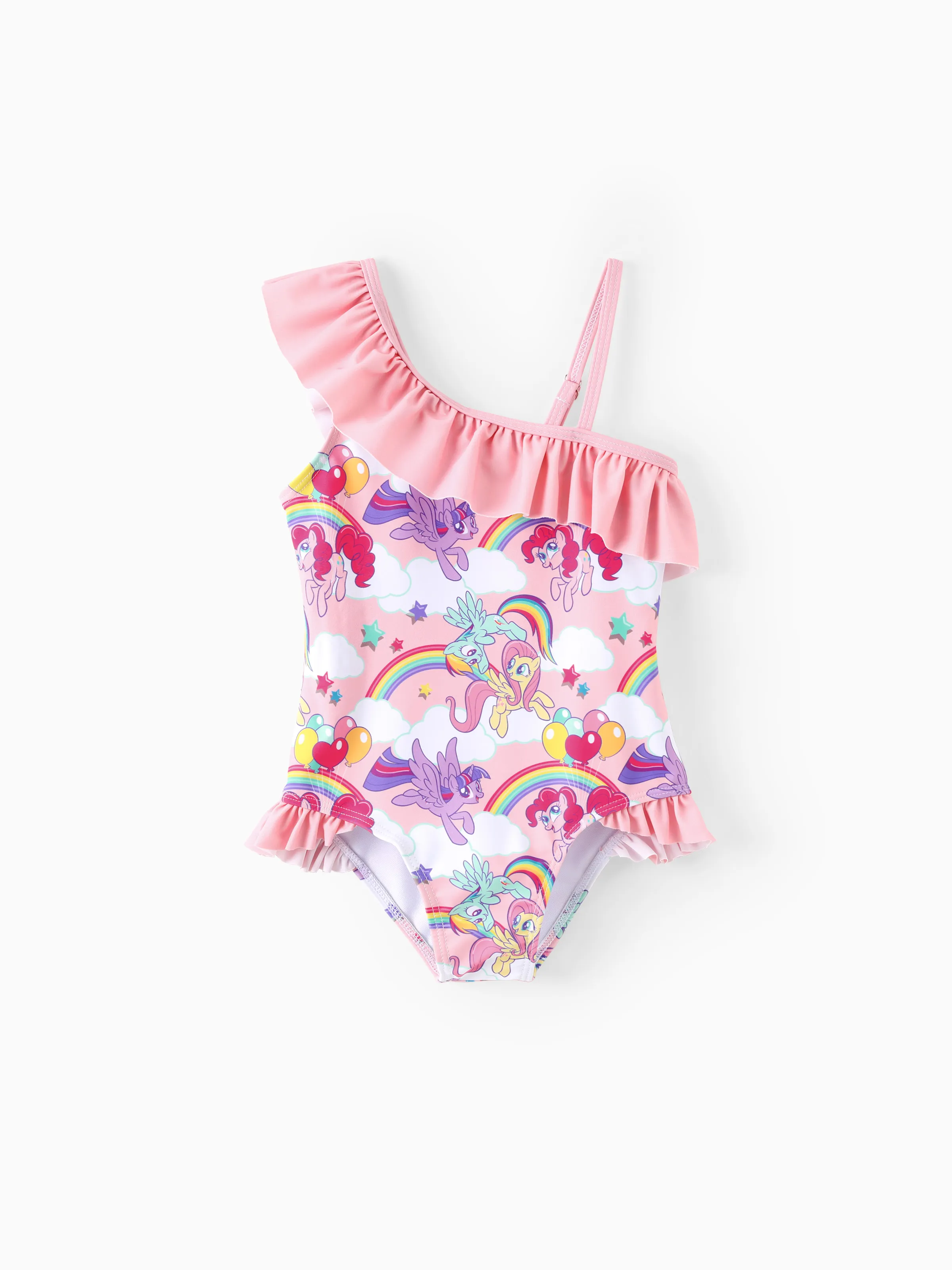 My Little Pony Toddler/Kid 1pc Character Rainbow Pattern Off-shoulder Ruffled UPF 50+ Swimsuit