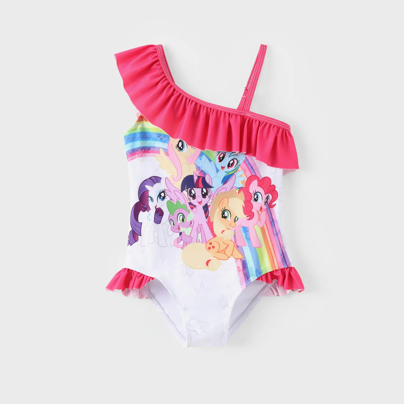 My Little Pony Toddler/Kid 1pc Character Rainbow Pattern Off-shoulder Ruffled UPF 50+ Swimsuit