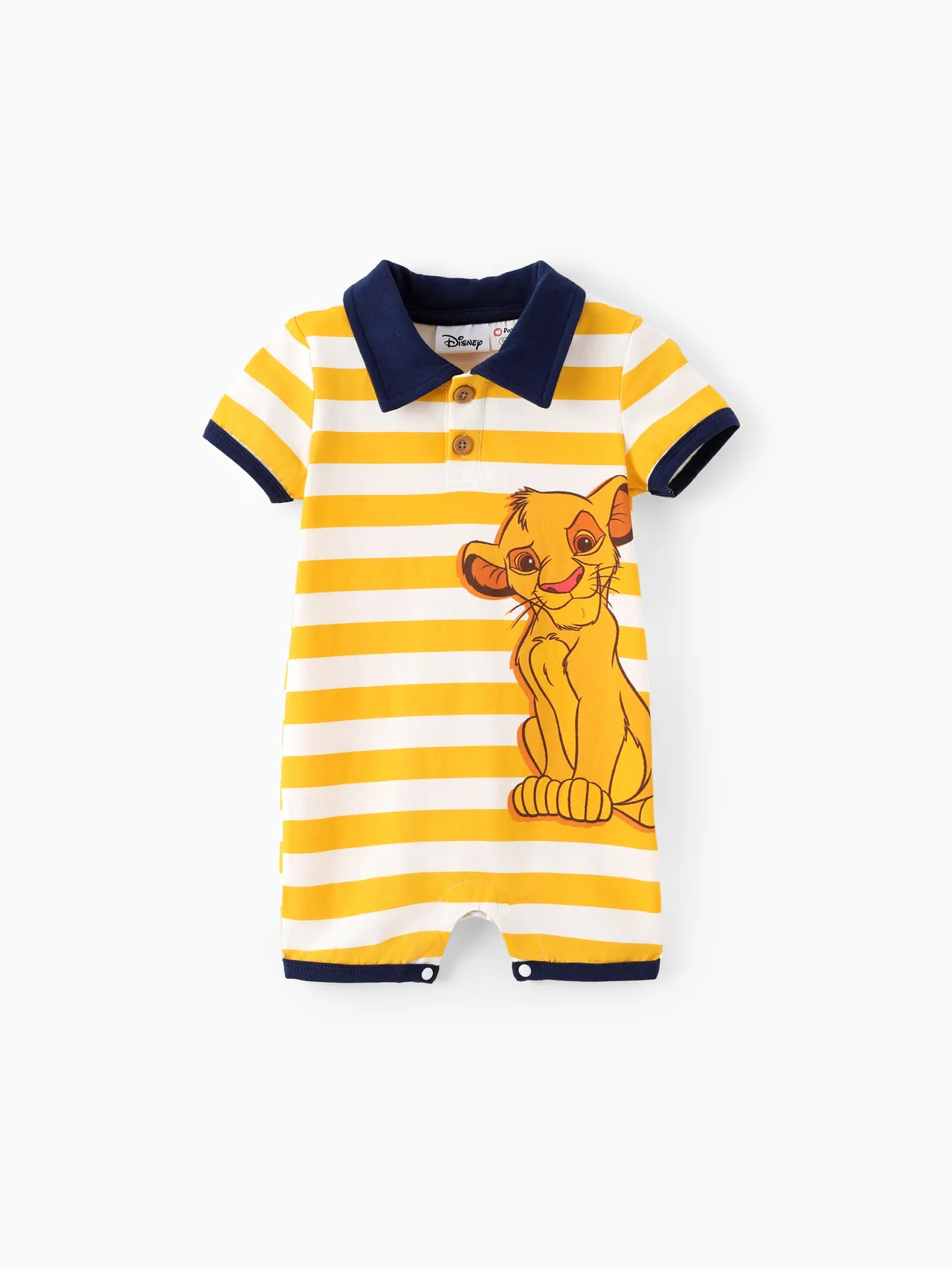 Disney Lion King Baby Boy Cotton Simba Striped Print Colorblock Collar Romper 