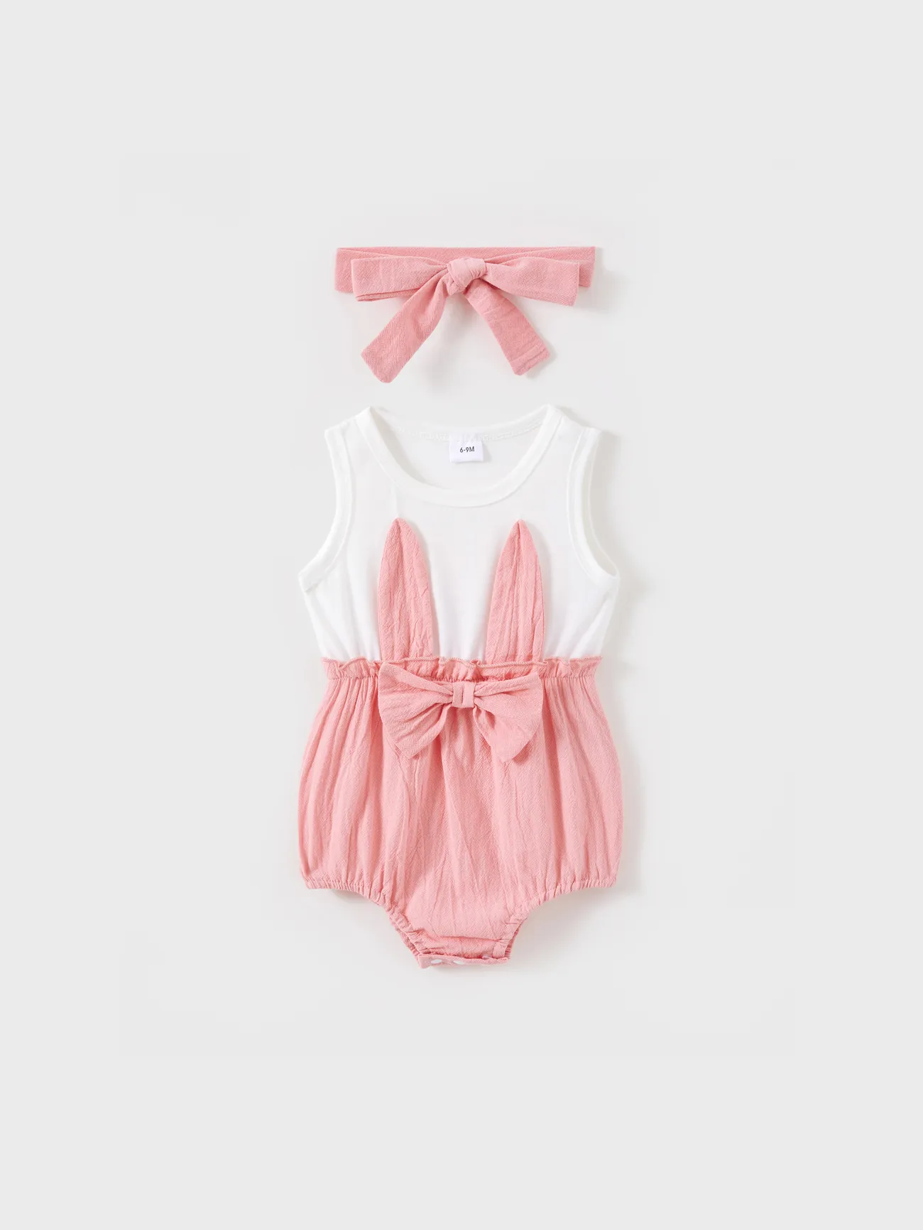 

Easter Baby Girl Rabbit Ear Patchwork Colorblock Romper with Headband