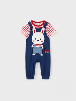 

Easter Baby Boy/Girl 2-Piece Striped Tee and Rabbit Embroidery Overalls Set