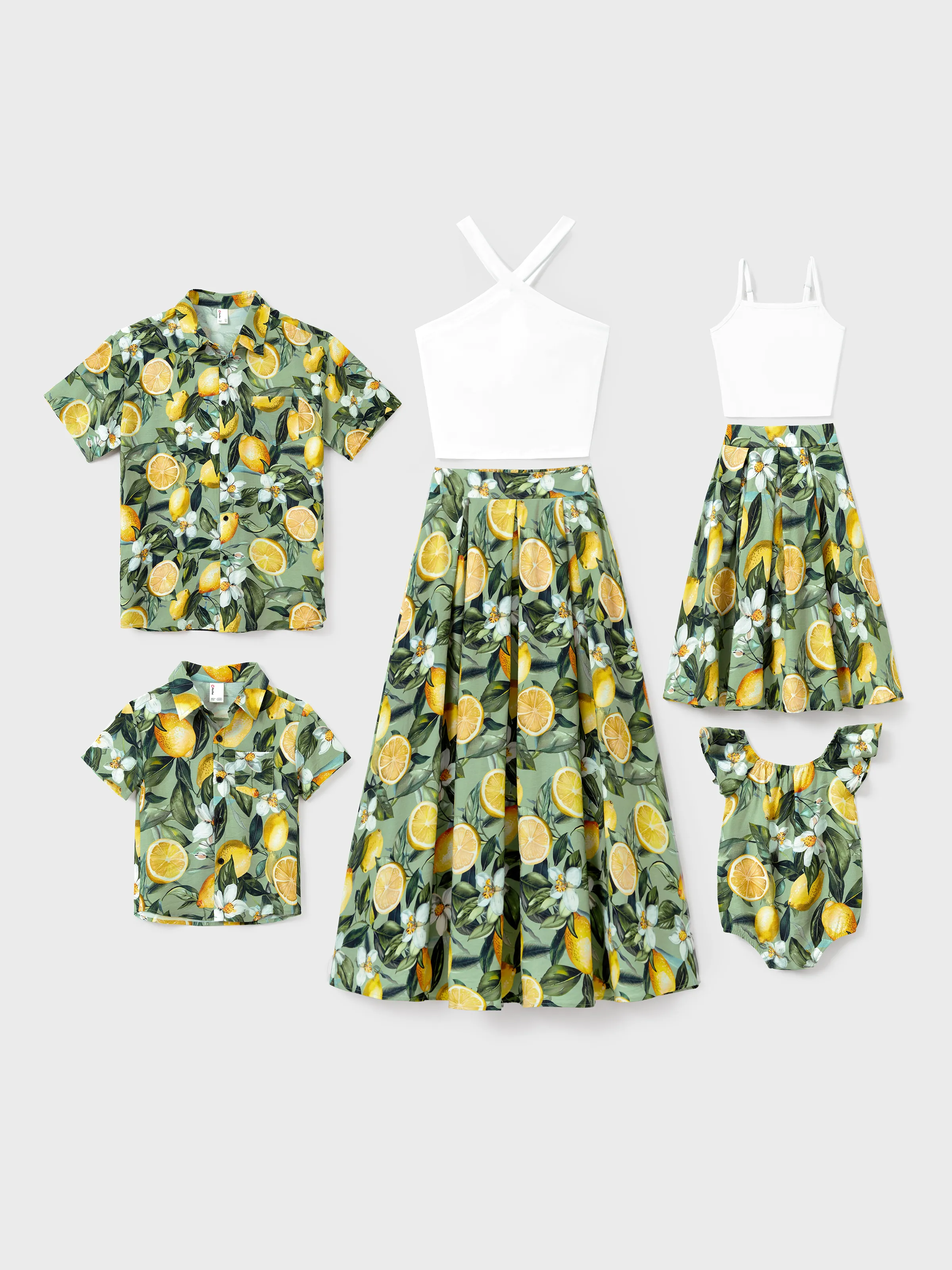 

Matching Family Outfits – Lemon Print Hawaiian Shirts & Summer Dresses – Tropical Vacation Clothes for Men, Women & Kids