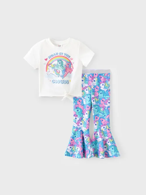 

My Little Pony Toddler/Kid Girl 2pcs Cotton Character Rainbow Pattern Short-sleeve Knotted Top And Flared Pants Set