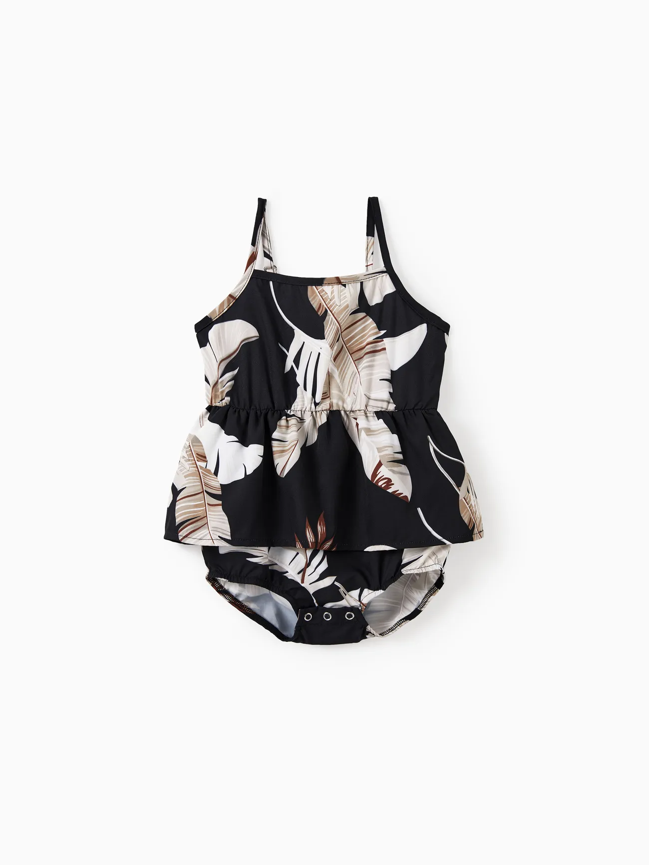 Baby Girl - Family Matching Set Leaf Print Black Short-sleeve Shirt or Sleeveless Halter Dress - Black - image 12