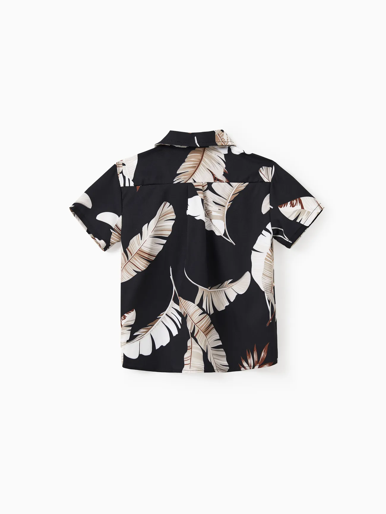 Boy - Family Matching Set Leaf Print Black Short-sleeve Shirt or Sleeveless Halter Dress - Black - image 18