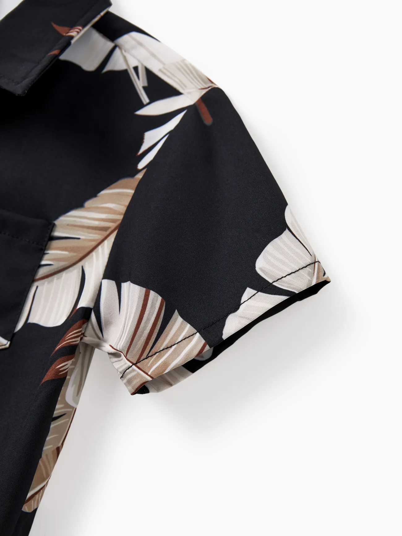 Boy - Family Matching Set Leaf Print Black Short-sleeve Shirt or Sleeveless Halter Dress - Black - image 21