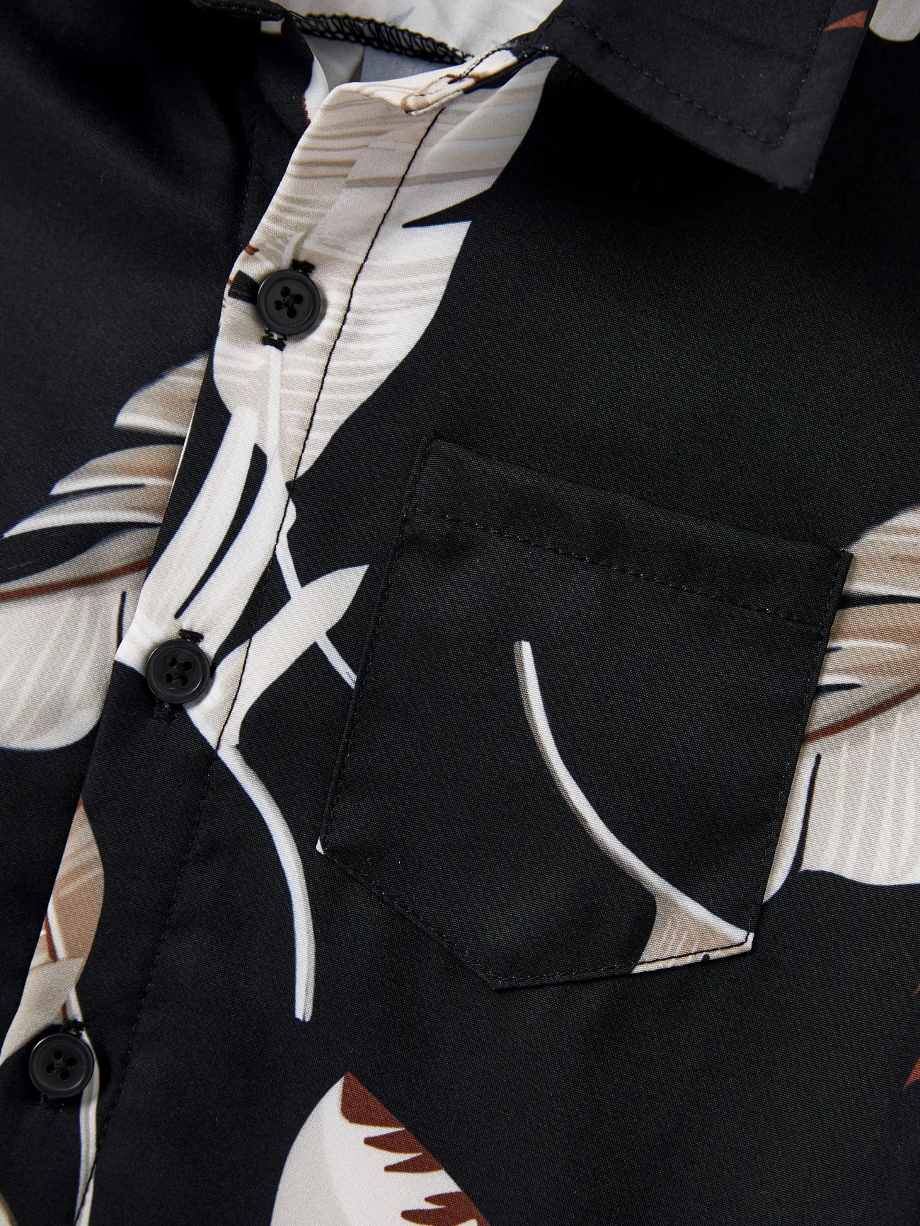 Boy - Family Matching Set Leaf Print Black Short-sleeve Shirt or Sleeveless Halter Dress - Black - image 20