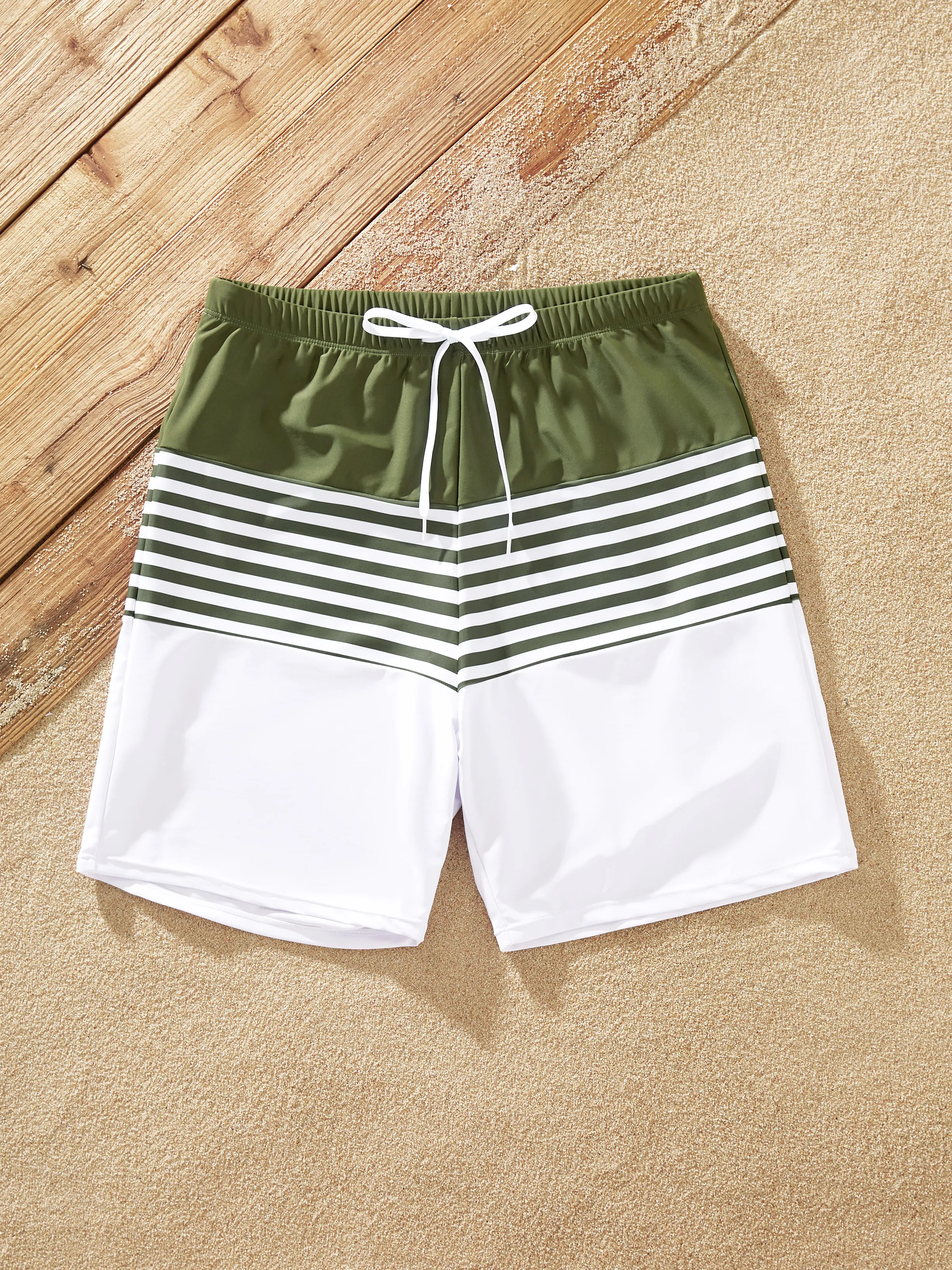 

Family Matching Colorblock Stripe Swim Trunks or One Piece One Shoulder Swimsuit