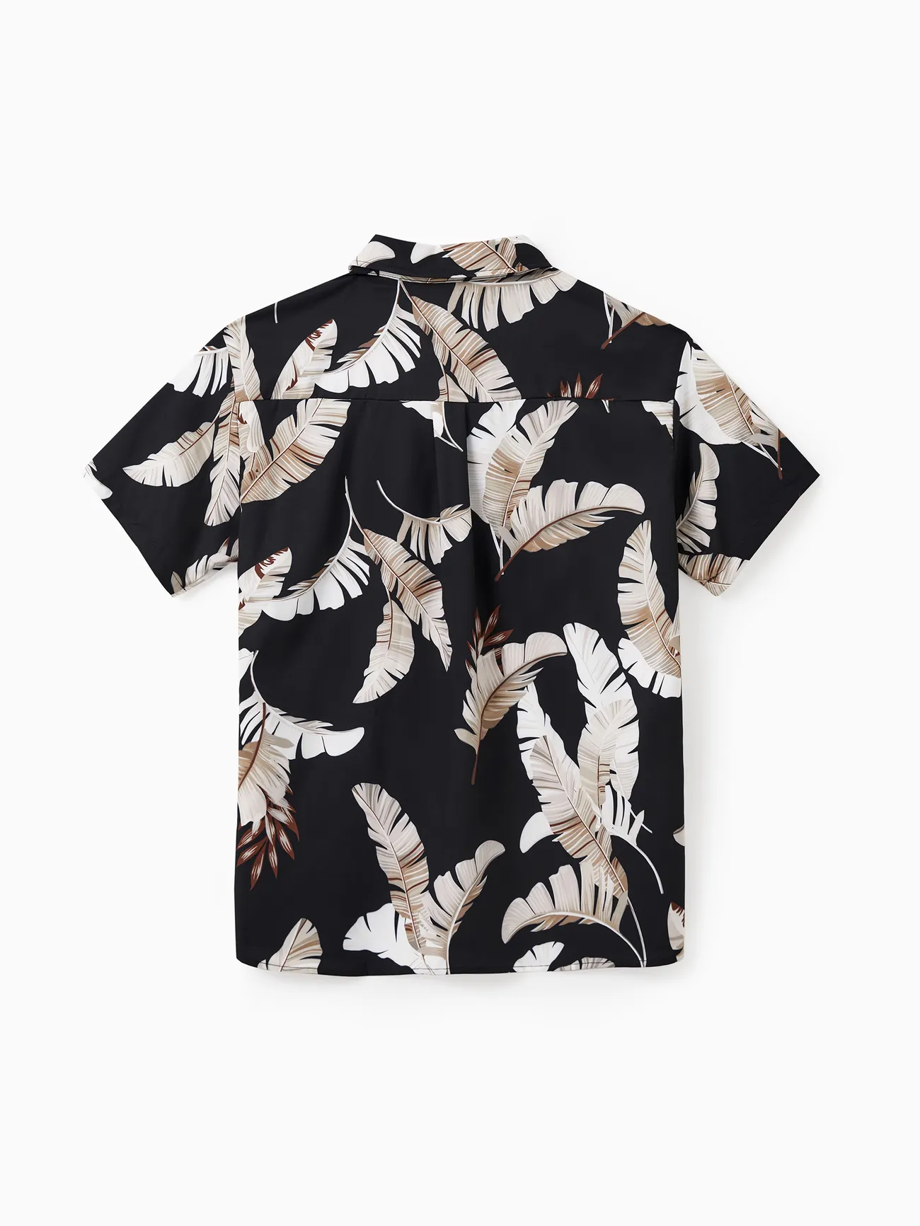 Men - Family Matching Set Leaf Print Black Short-sleeve Shirt or Sleeveless Halter Dress - Black - image 23