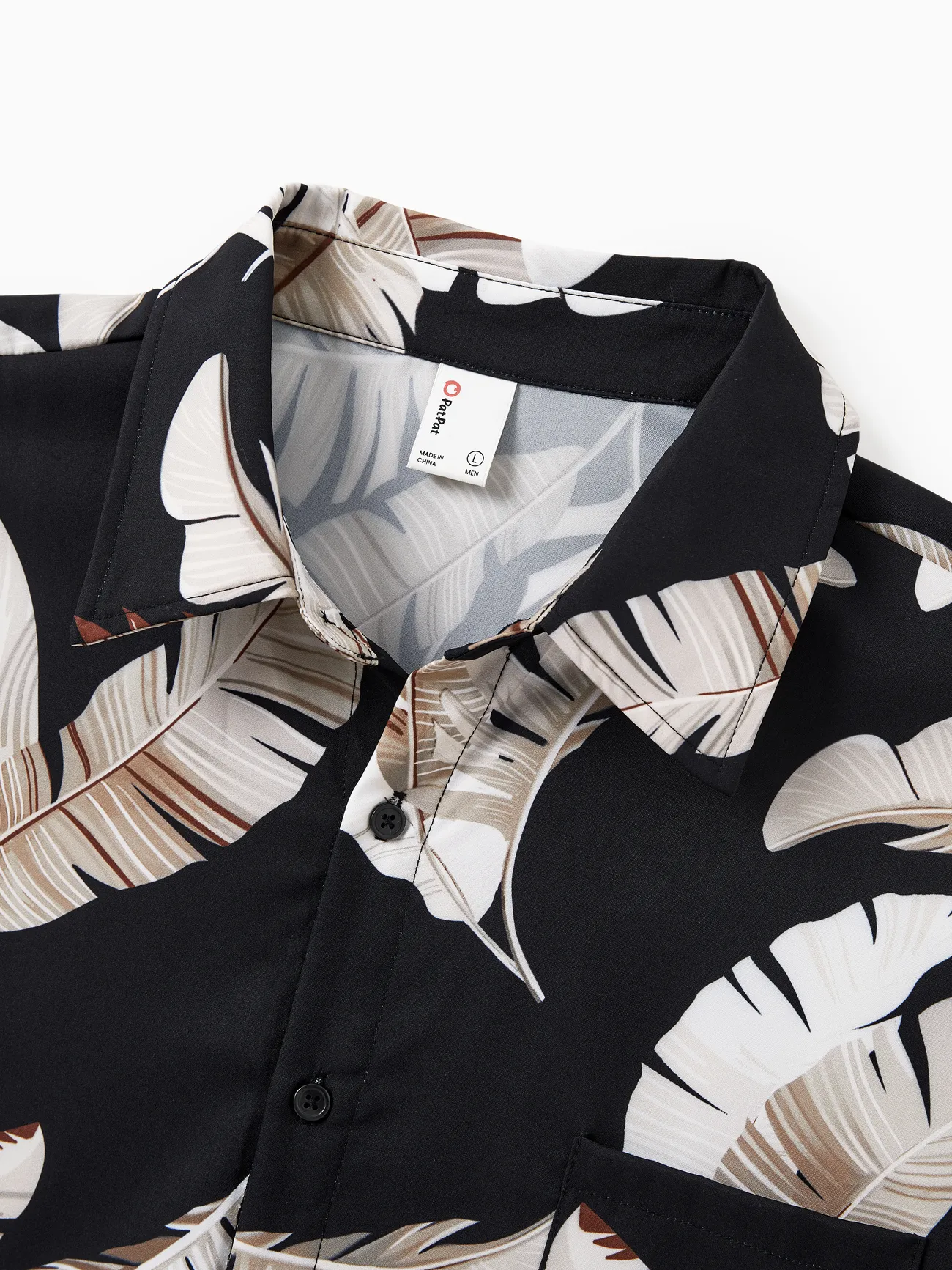 Men - Family Matching Set Leaf Print Black Short-sleeve Shirt or Sleeveless Halter Dress - Black - image 24