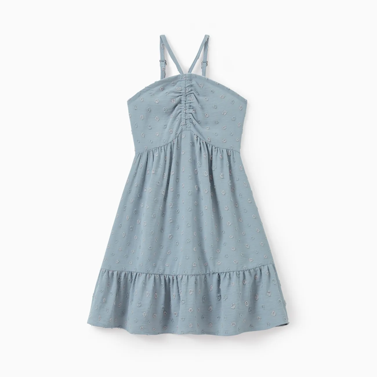 Family Matching Solid Color Green Smocked Halter Dress for Mommy and Me