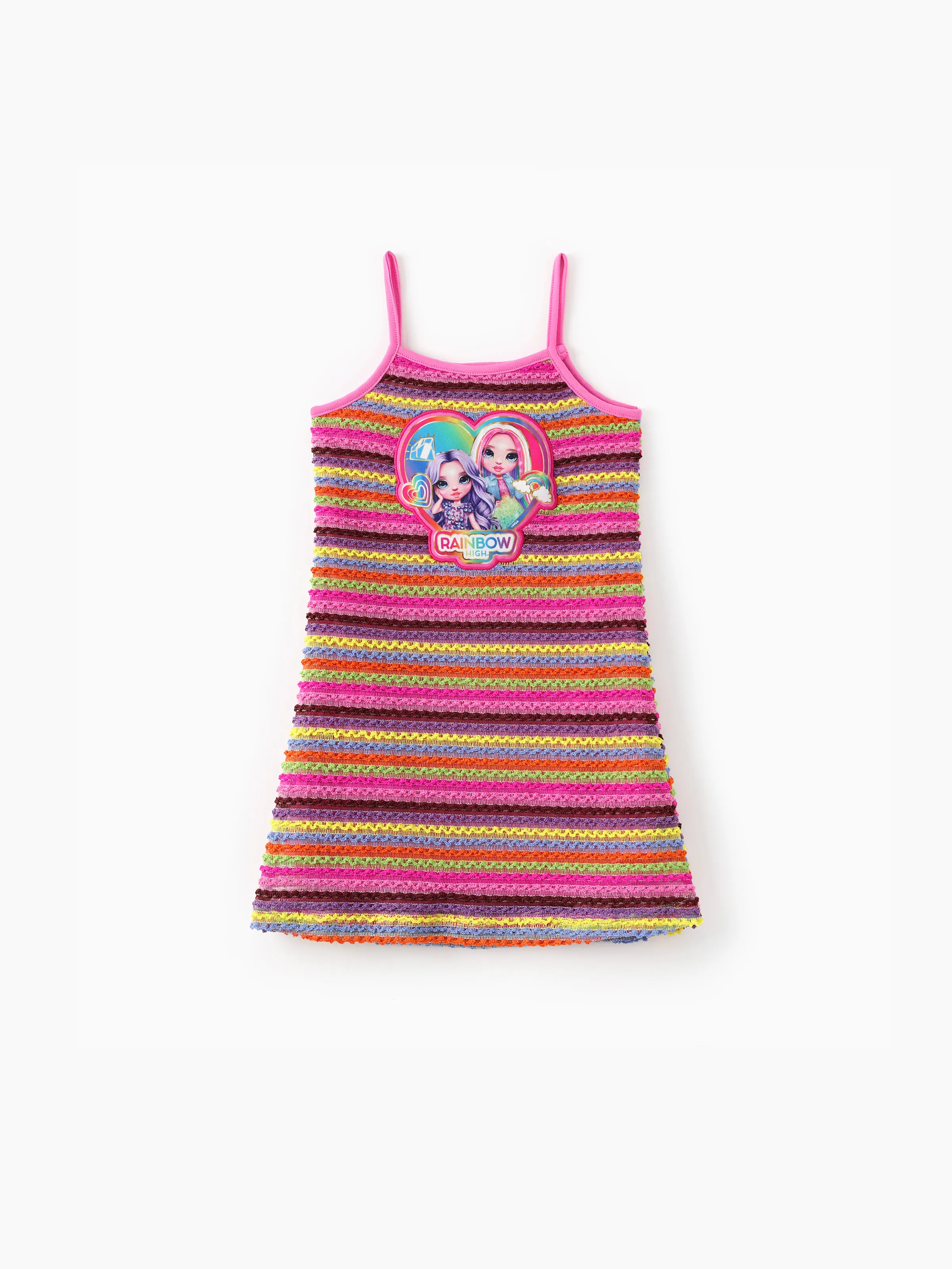 

Rainbow High Toddler/Kid Girl 1pc Violet Amaya Colorful Striped Knitted Camisole dress Sweet Stripe Girls Dress with Hanging Strap, 1pc, Polyester, Regular Category