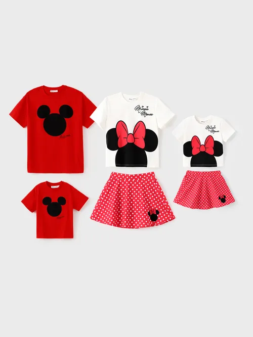 Disney Mickey and Friends Family matching Cotton Minnie Mouse Polka dots Short-sleeve Top And Skirt Set /T-shirt