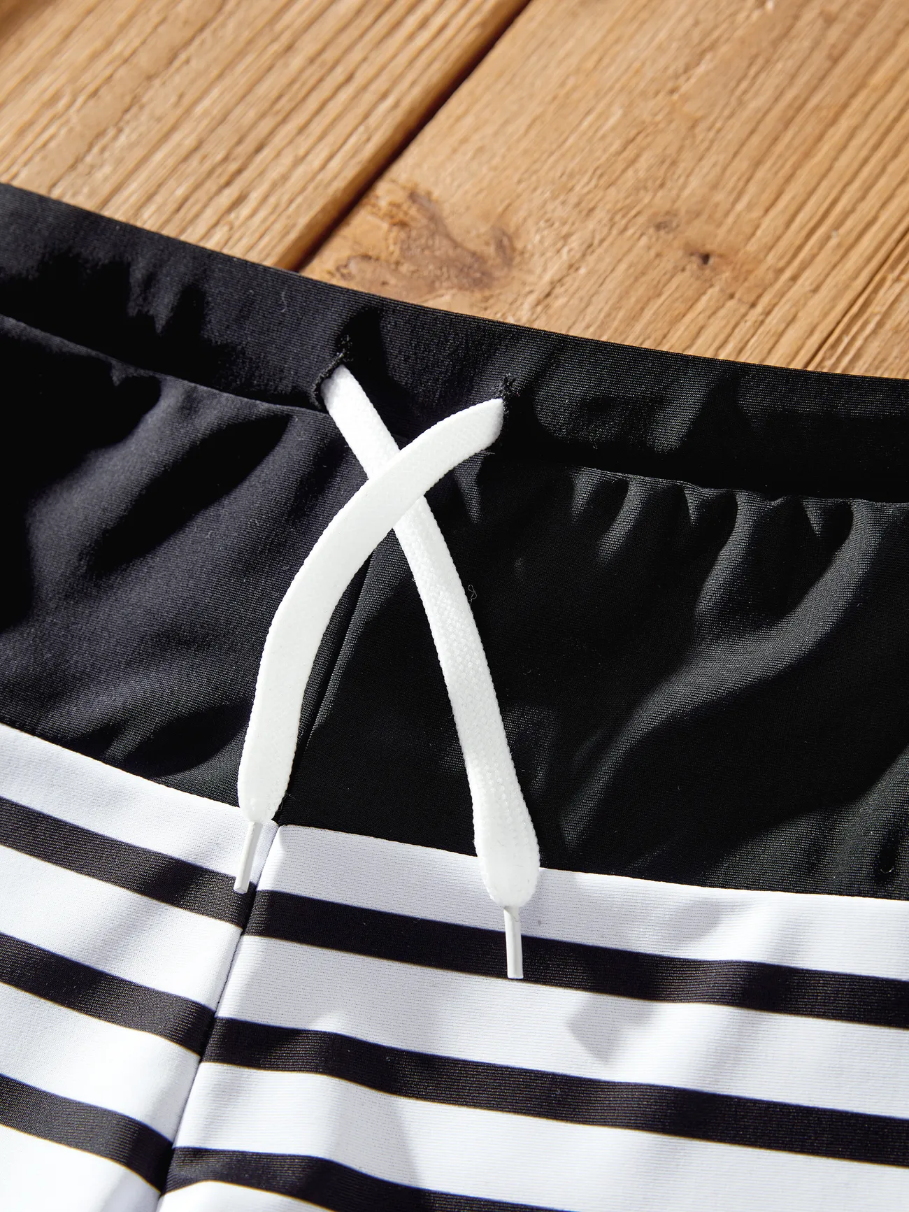 Boy - Black Family Matching Swimwear 2-piece Strap Off Shoulder Swimsuit and Stripe Swim Trunks - Black - image 16