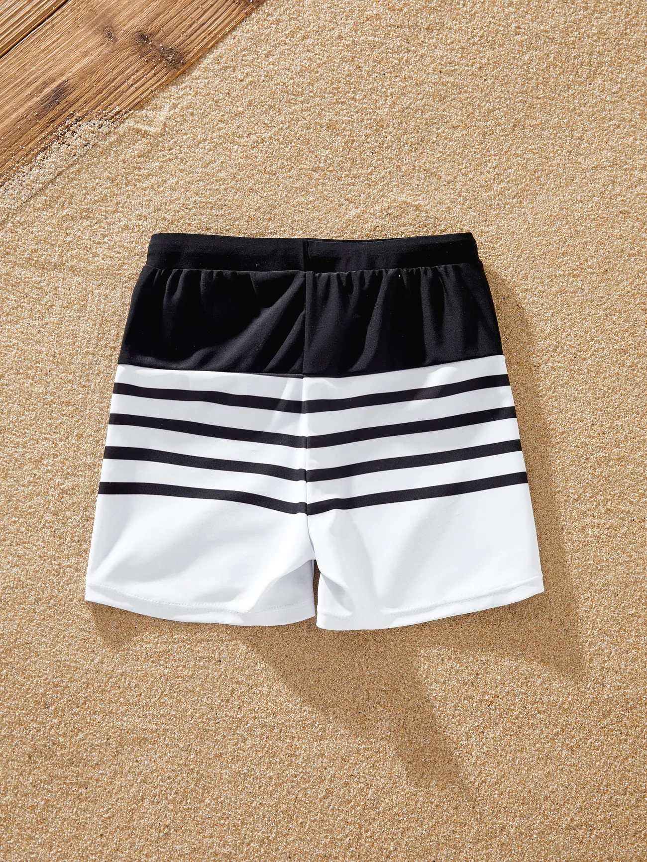 Boy - Black Family Matching Swimwear 2-piece Strap Off Shoulder Swimsuit and Stripe Swim Trunks - Black - image 15