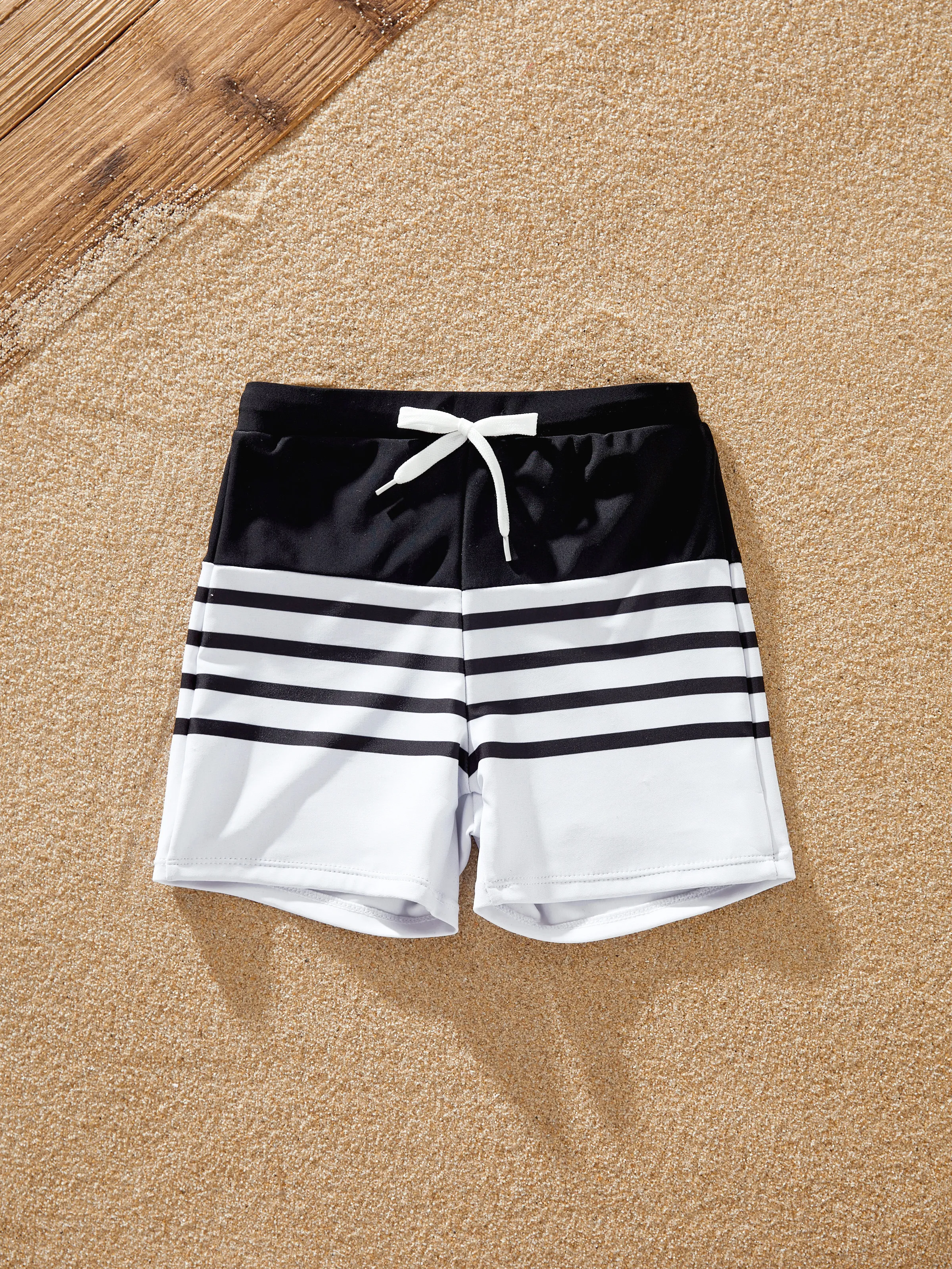 

Family Matching Black Stripe Swim Trunks or 2-piece Strap Off Shoulder Swimsuit