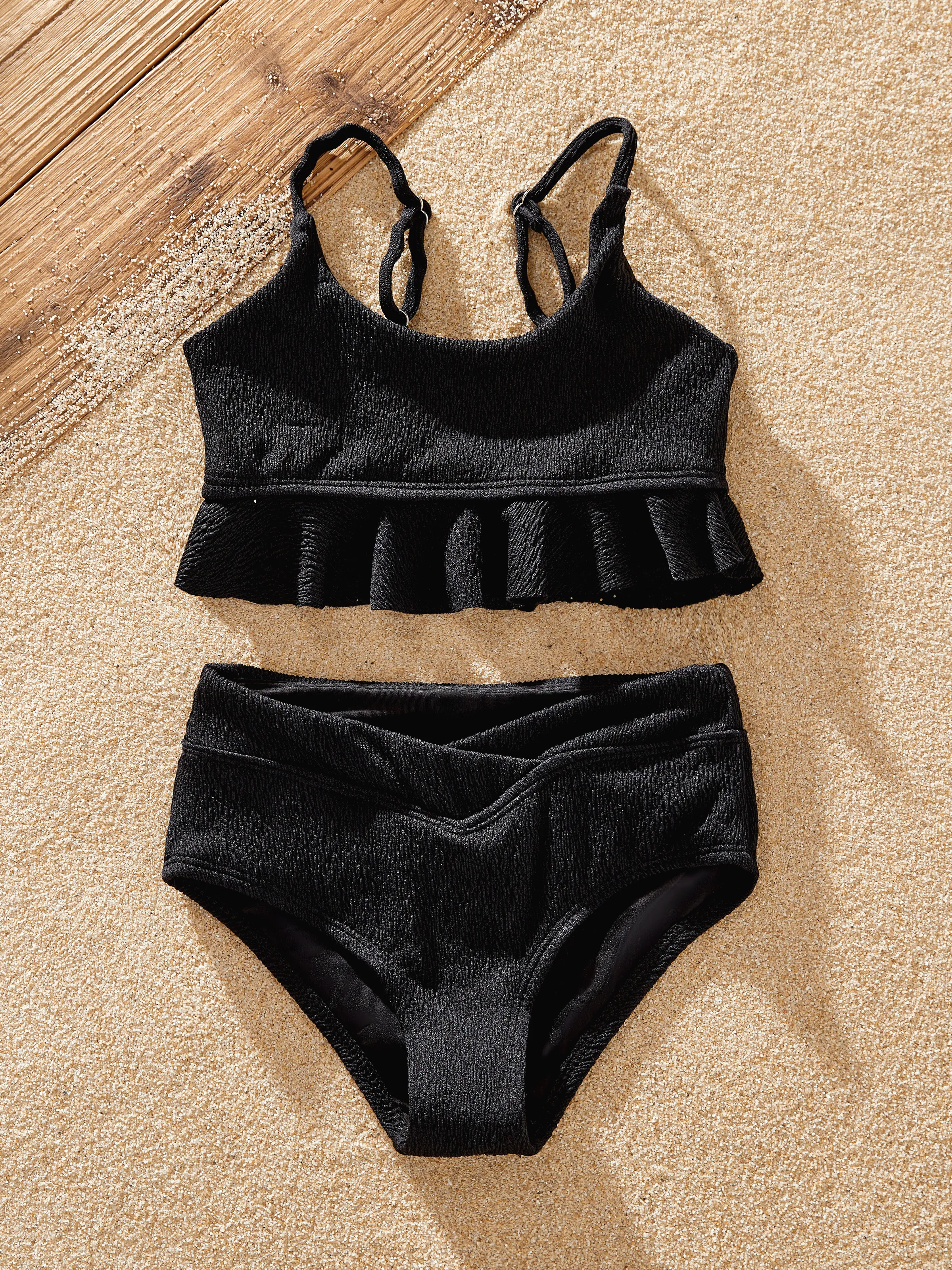 

Family Matching Black Stripe Swim Trunks or 2-piece Strap Off Shoulder Swimsuit