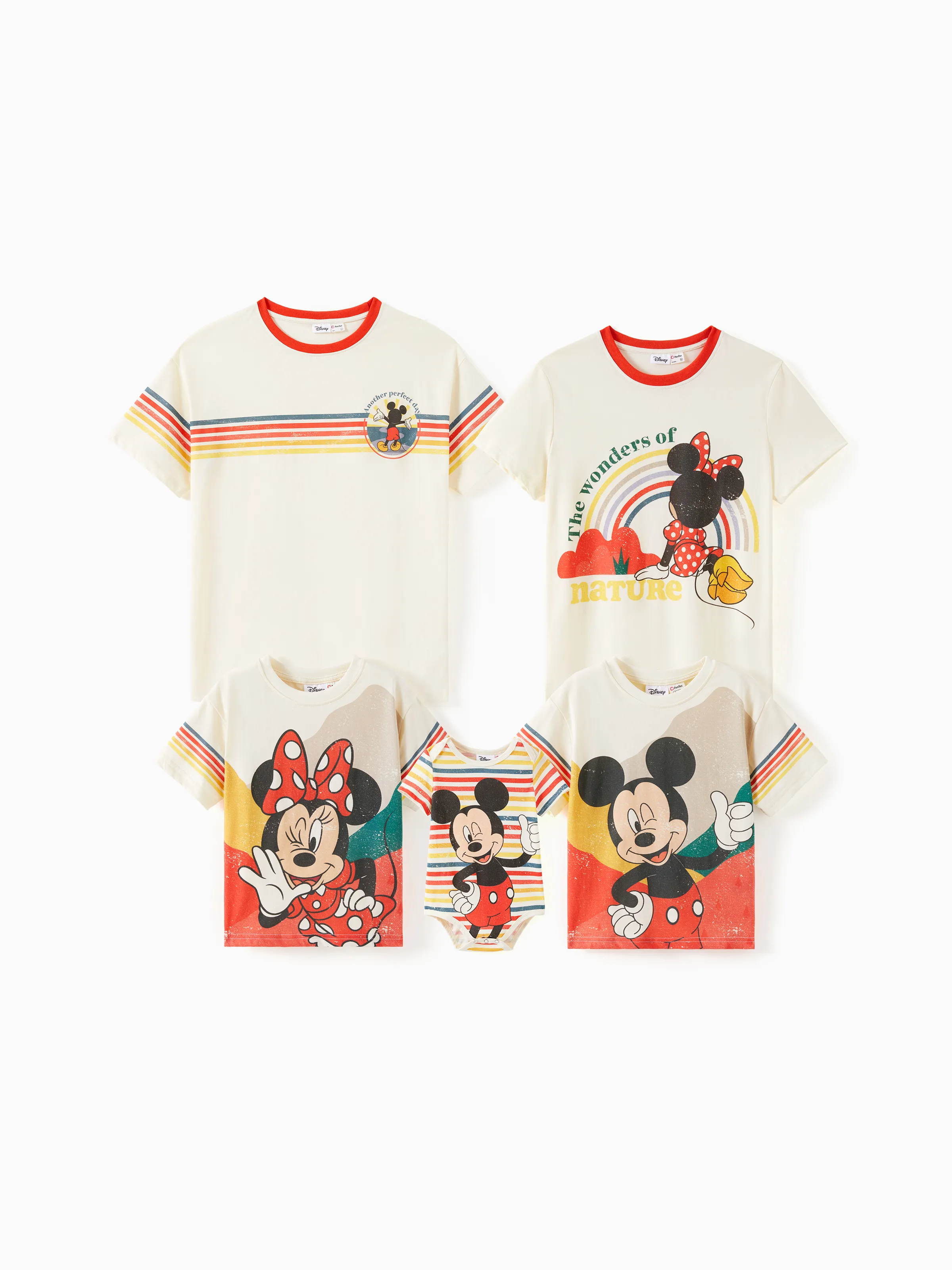 

Disney Mickey and Friends Family Matching Vintage Striped Print Short-sleeve Top/Romper