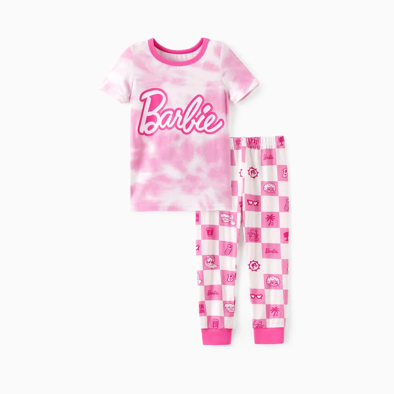 Barbie Mommy And me 2pcs Logo Pattern Tie-dyed Bamboo Snug-Fitting Pajamas Set