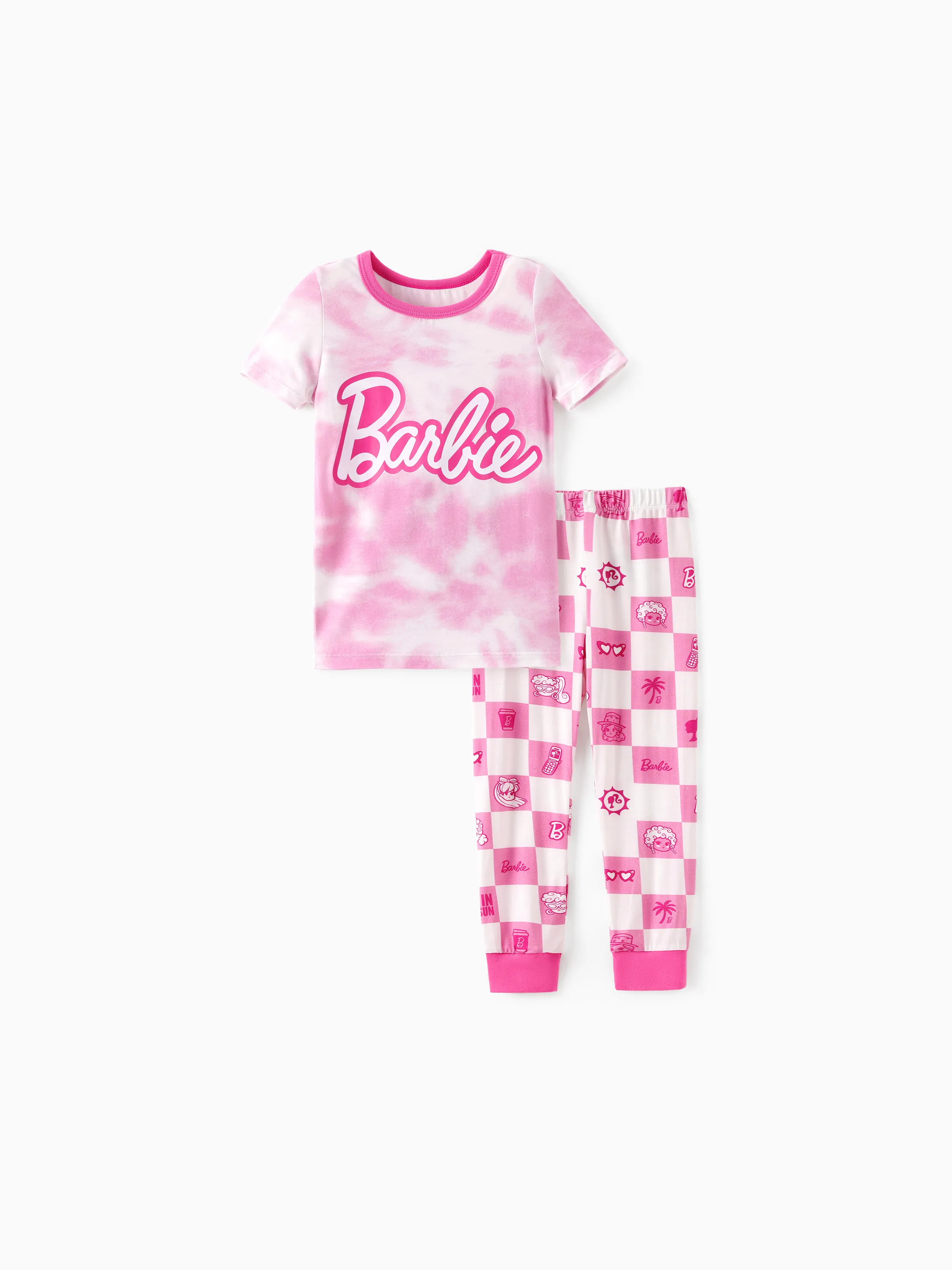 

Barbie Mommy And me 2pcs Logo Pattern Tie-dyed Bamboo Snug-Fitting Pajamas Set