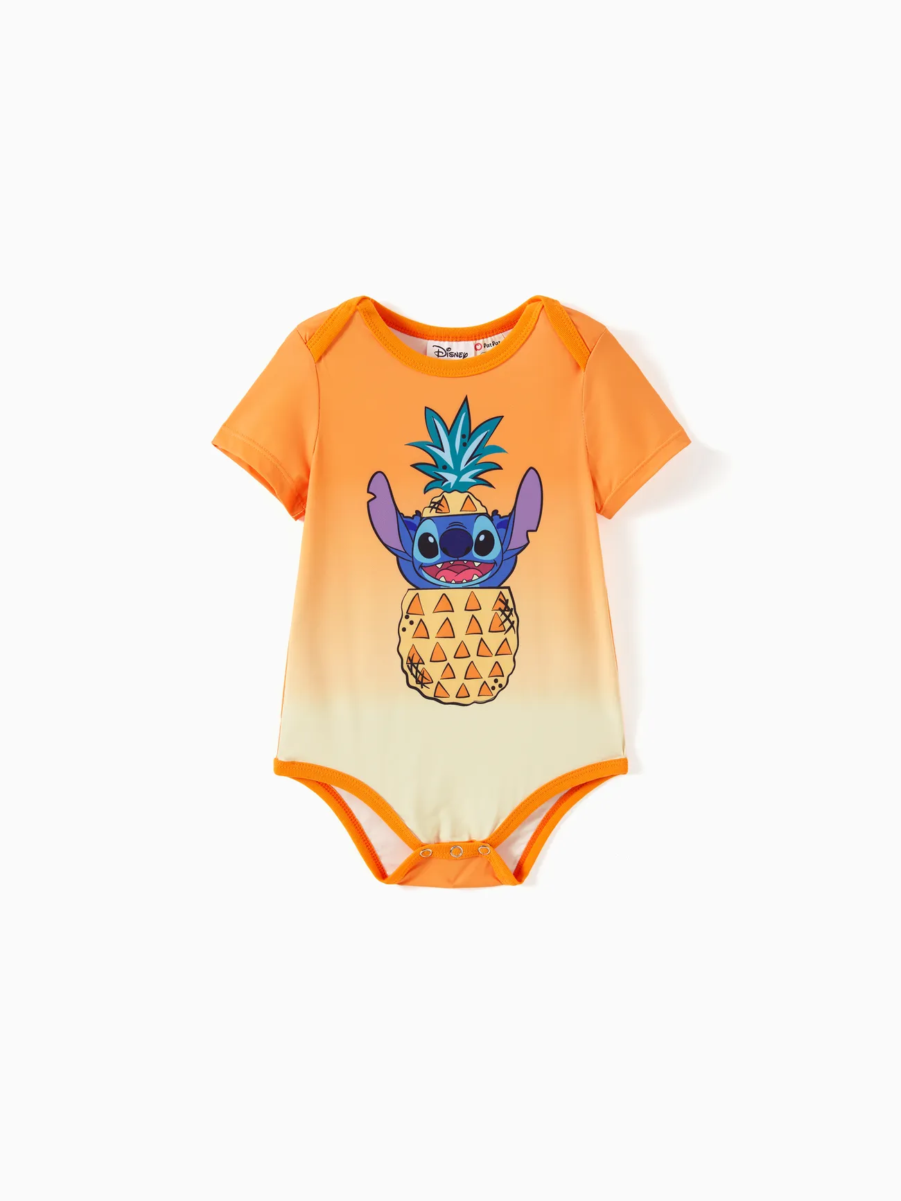 Baby - Disney Stitch Family matching 1pc Character Pineapple Pattern Gradient Short-sleeve Cooling Top/Romper - Orange - image 12