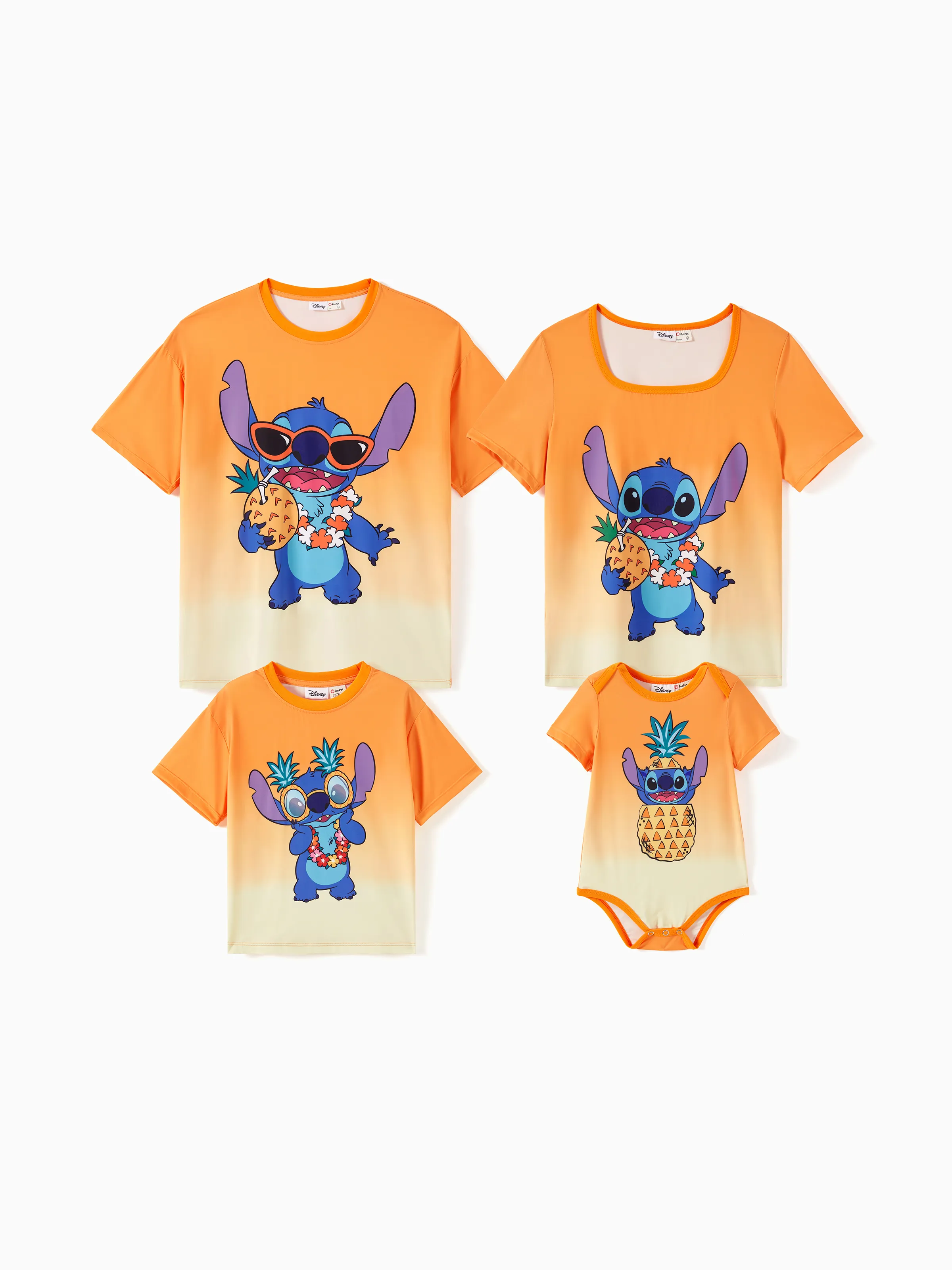 

Disney Stitch Family matching 1pc Character Pineapple Pattern Gradient Short-sleeve Cooling Top/Romper