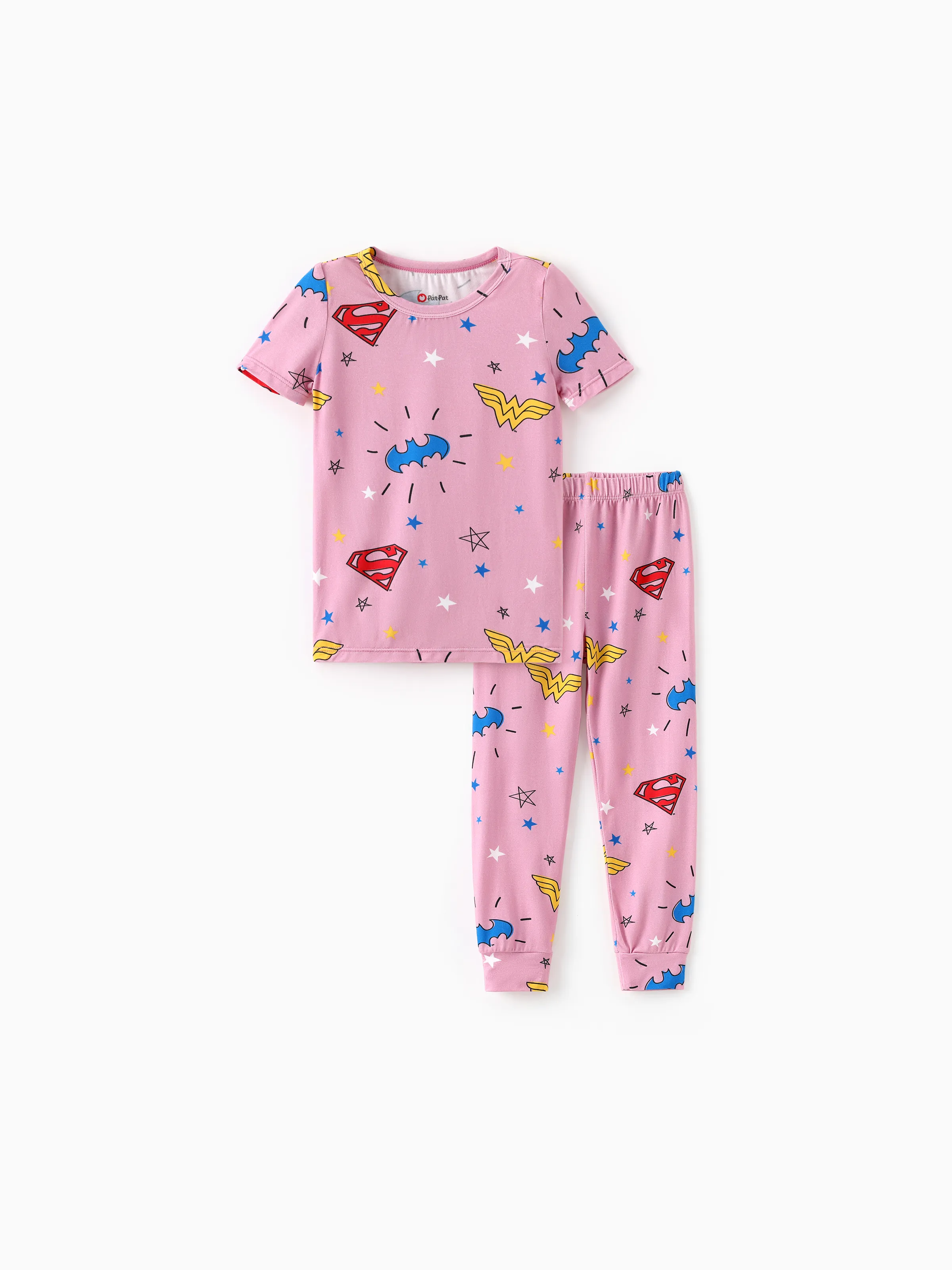 

Justice League Toddler Girl/Boy Superman Batman Wonder Women Logo Print 2pcs Bamboo Pajama Set