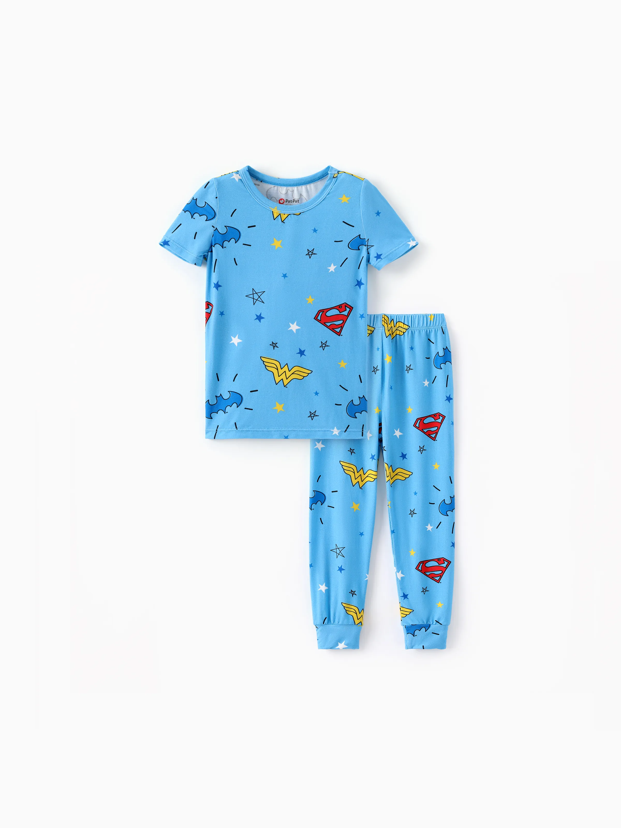 

Justice League Toddler Girl/Boy Superman Batman Wonder Women Logo Print 2pcs Bamboo Pajama Set