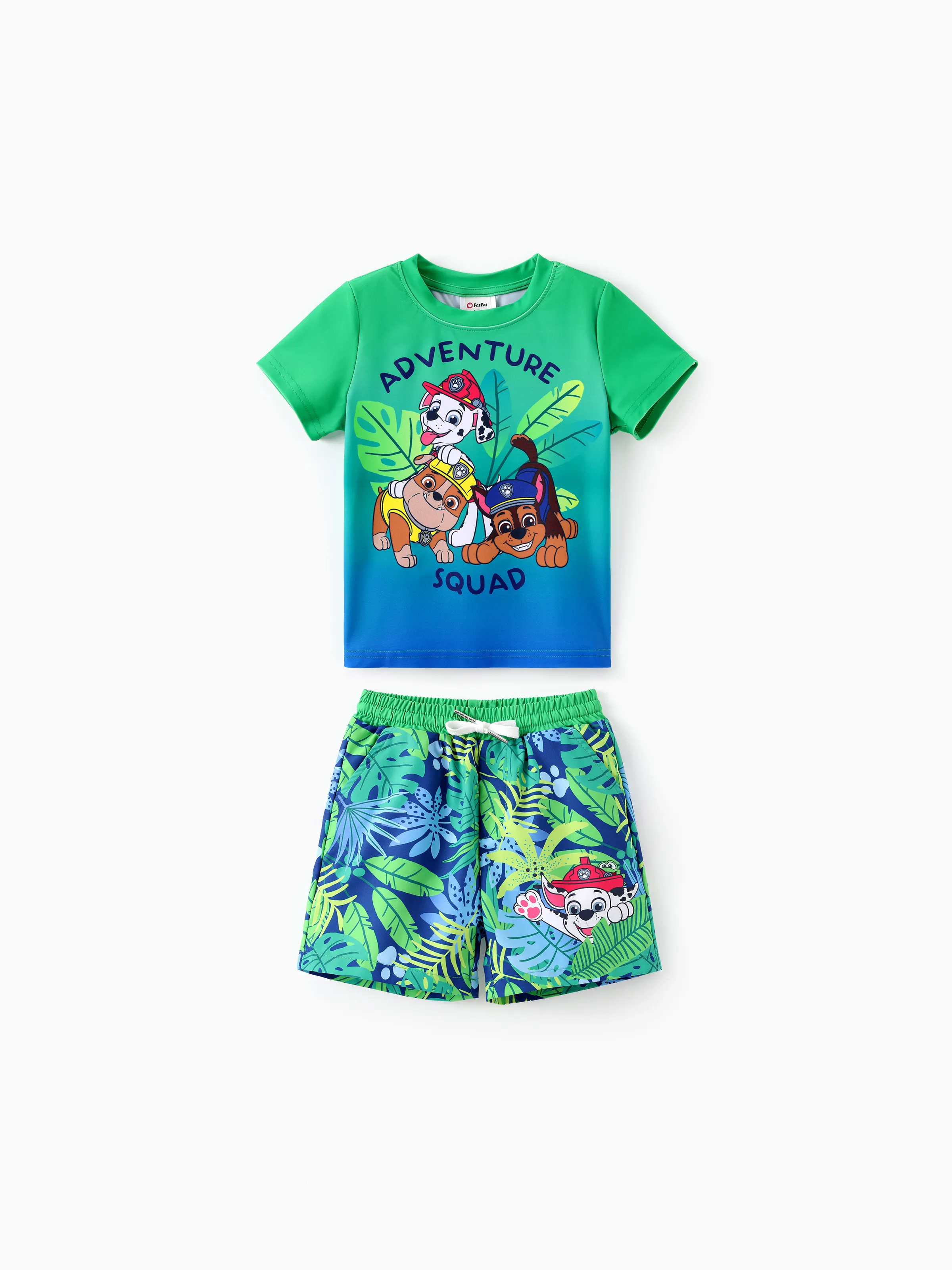 

PAW Patrol Toddler Boy 2pcs Chase Marshall And Rubble UPF 50+ Rash Guard and Swim Trunk Set