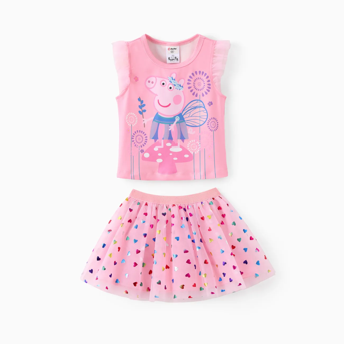 Peppa Pig Toddler Girl 2pcs Fairy Heart Pattern Ruffle-sleeve Top And Skirt Set