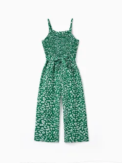 

Matching Floral Print Green Smocked Strap Jumpsuits for Mommy and Me