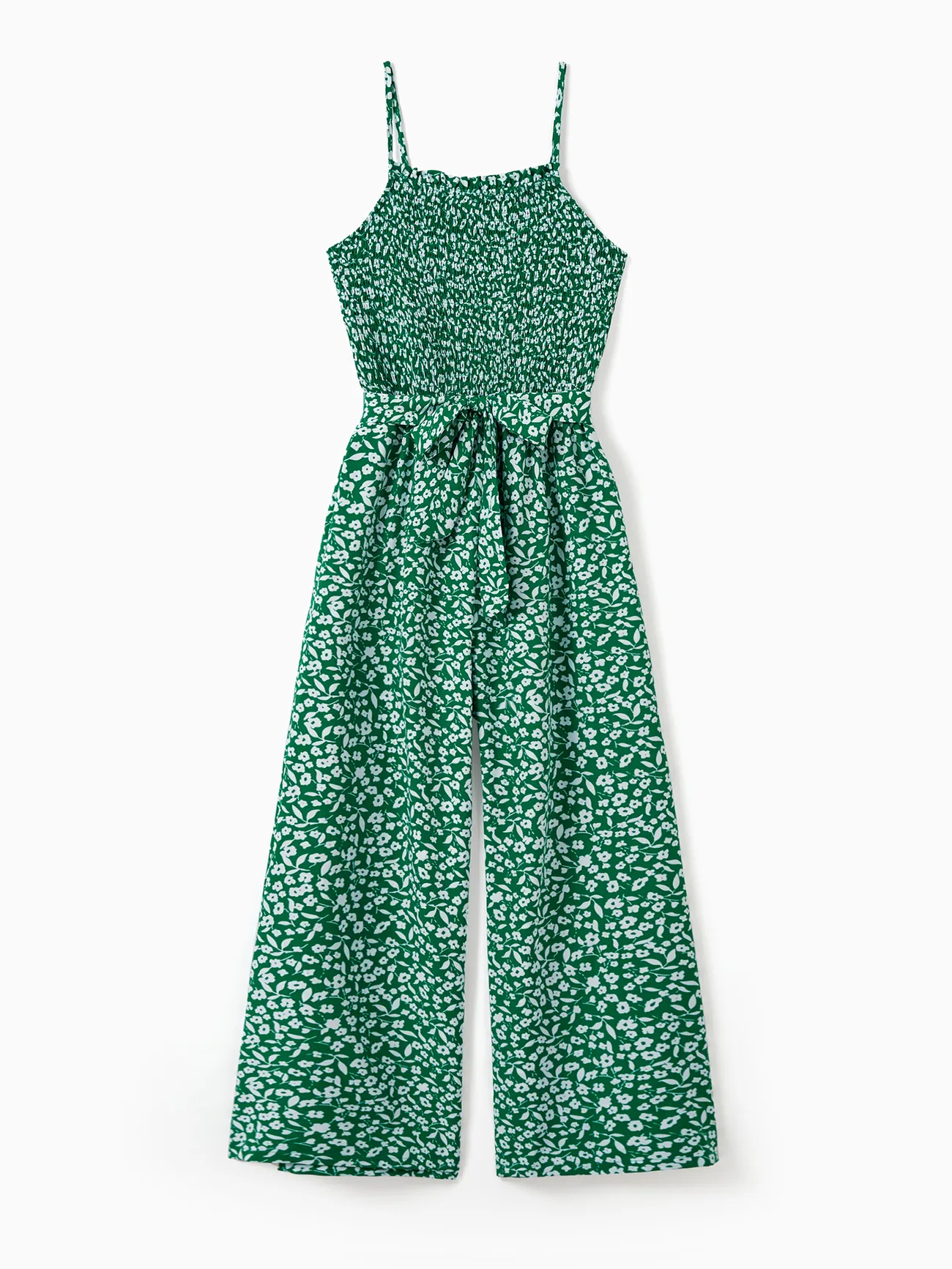 

Matching Floral Print Green Smocked Strap Jumpsuits for Mommy and Me