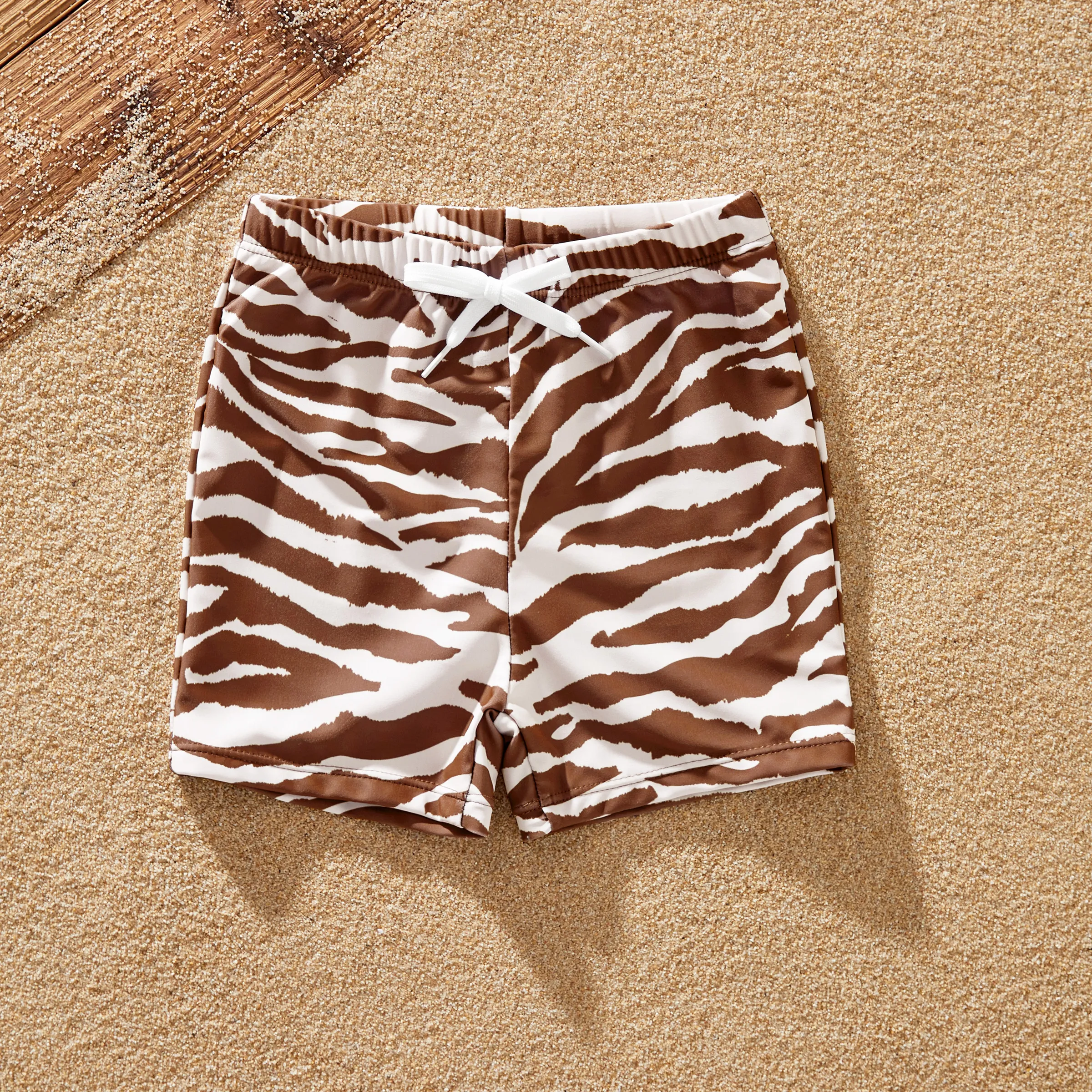 

Family Matching Zebra Stripe Swim Trunks or Ruffle 2-piece Bikini Swimwear With Cover up Skirt