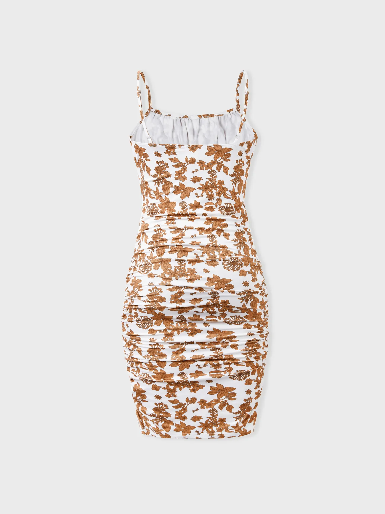 Women - Family Matching Colorblock Cotton Tee or Flora Print Strap Body-con Dress or Mesh Splicing Dress - Khaki - image 3