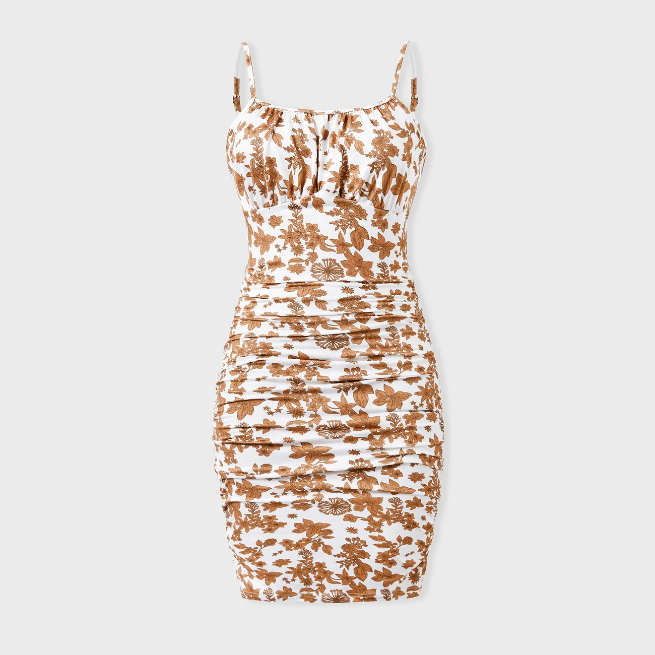 Family Matching Colorblock Cotton Tee or Flora Print Strap Body-con Dress or Mesh Splicing Dress