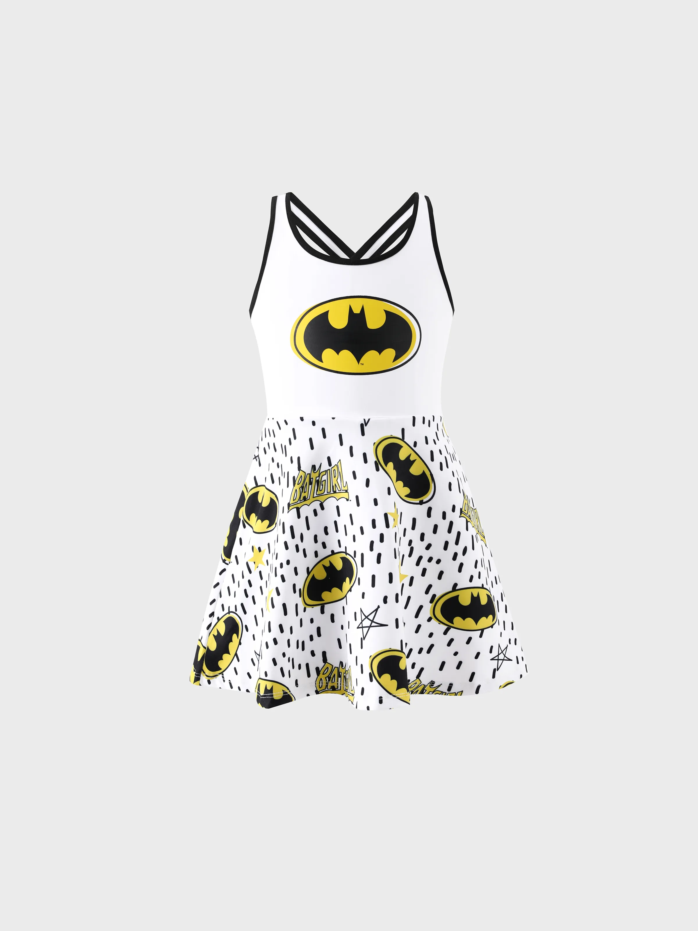 

Justice League Family matching Batman Allover Print Colorblock Sporty Dress/ Cotton Short-sleeve Top/ Romper