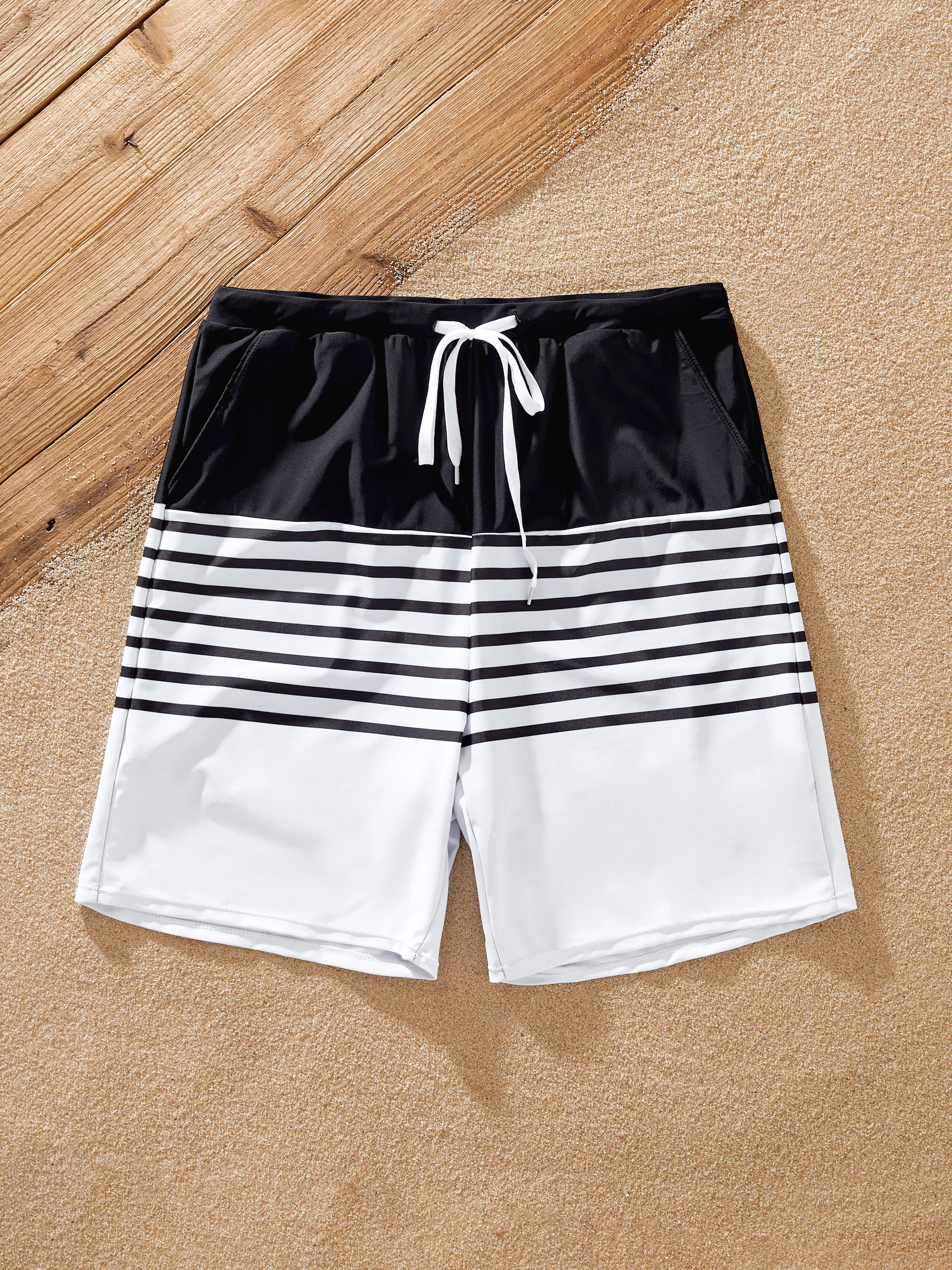 

Family Matching Black Stripe Swim Trunks or 2-piece Strap Off Shoulder Swimsuit