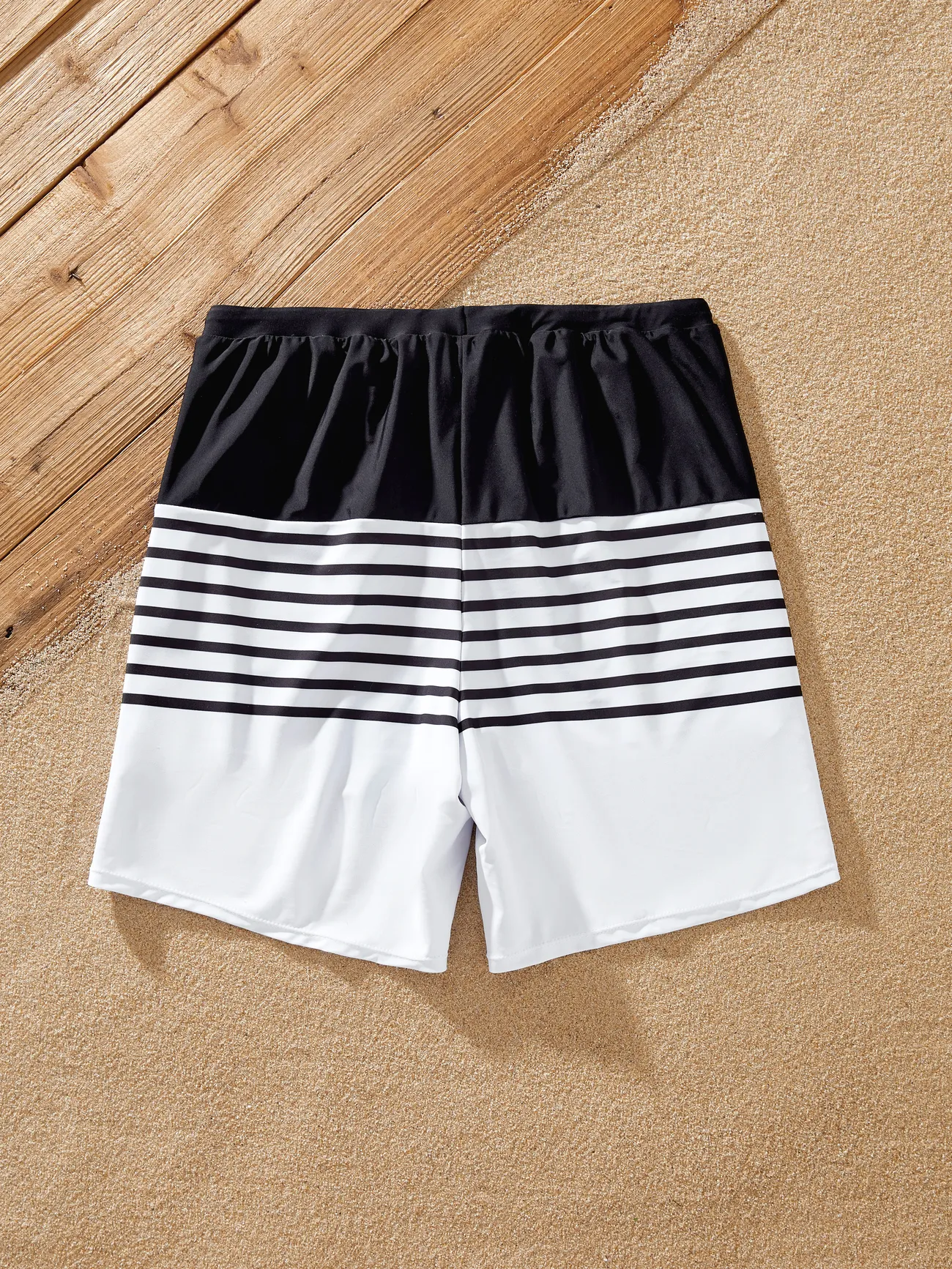 Men - Black Family Matching Swimwear 2-piece Strap Off Shoulder Swimsuit and Stripe Swim Trunks - Black - image 20