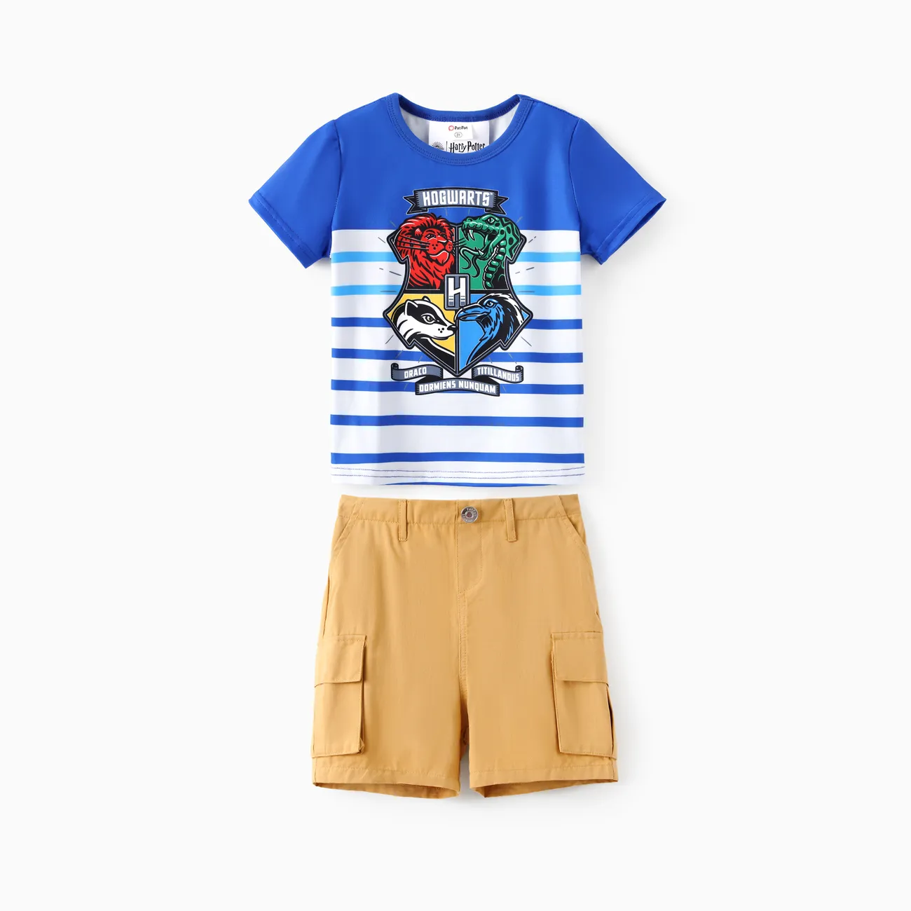 Harry Potter Toddler/Kid Boy 2pcs College Badge Striped Print Top and Cotton Shorts Set
