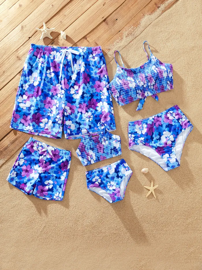 Family Matching Flora Swim Trunks or Smocking Strap two-piece Swimsuit