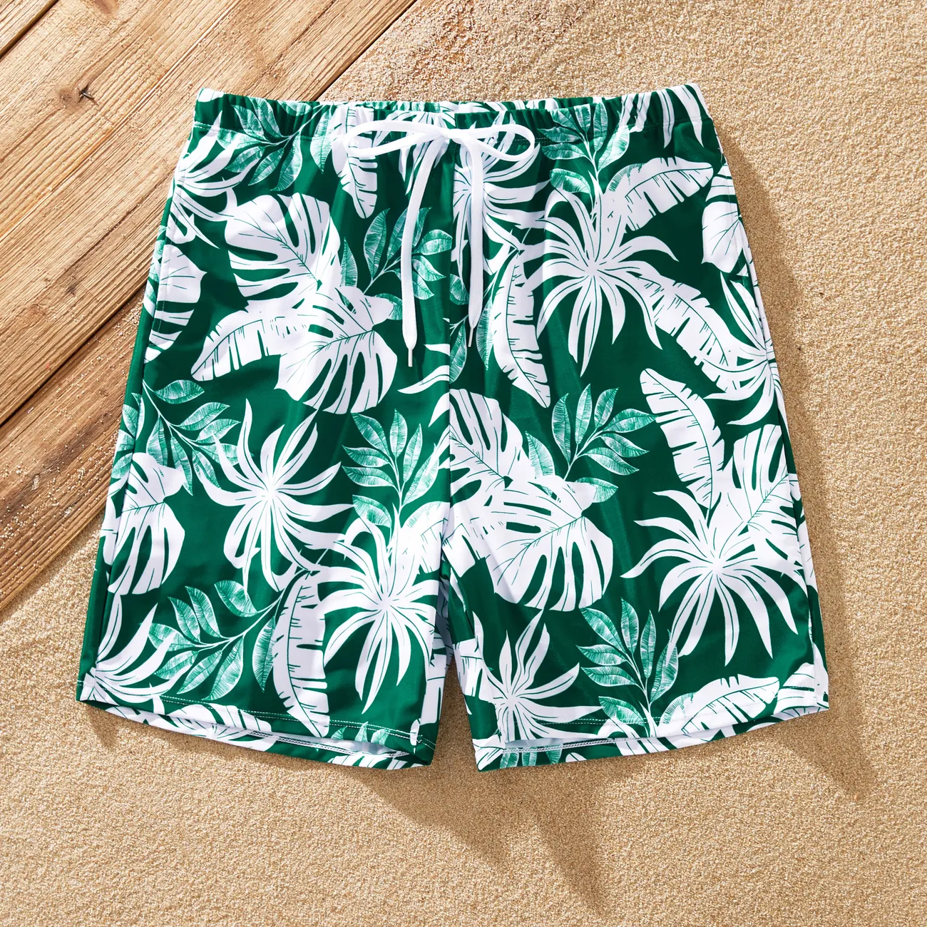 Family Matching Tropical Floral Swim Trunks and One-piece Swimsuit