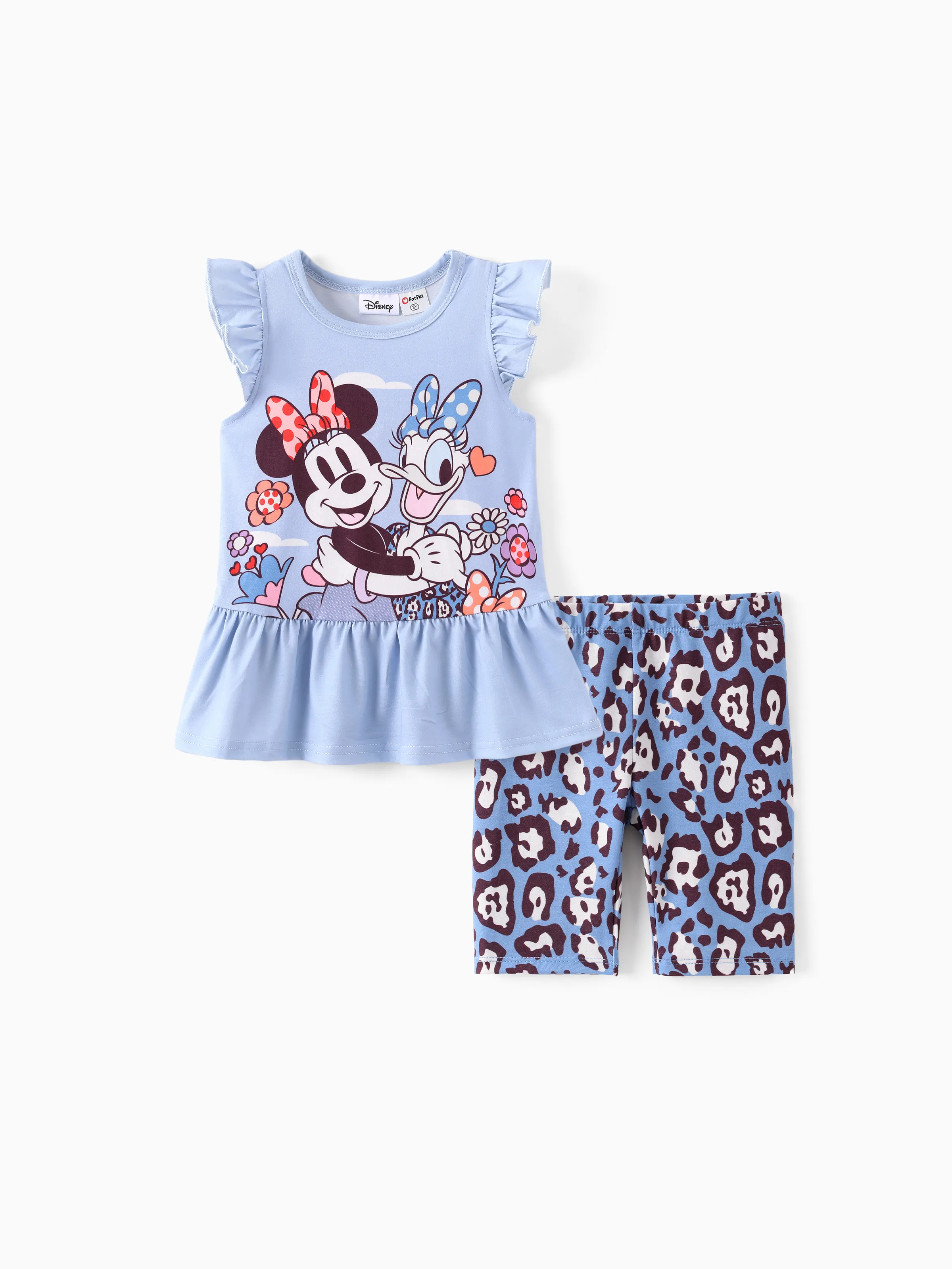 

Disney Mickey and Friends Toddler Girl 2pcs Cotton Minnie Mouse Ruffle-sleeve Top And Naia™ Floral/Leopard Print Pant Set Toddler Girl's 2pcs Animal Print Set with Ruffle Edge - Cotton/Polyester Blend