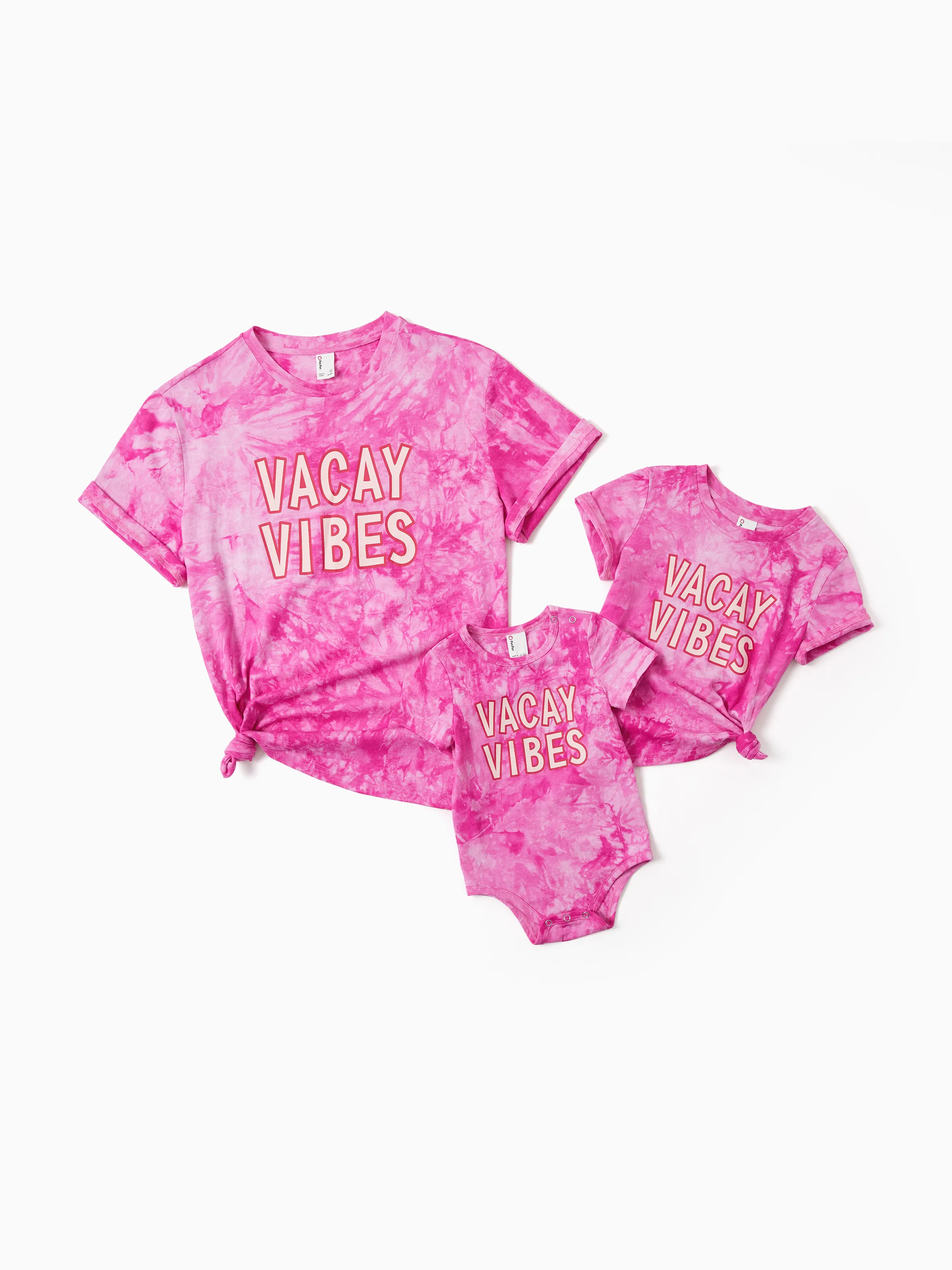 Family Matching Short-sleeve Cotton Top Hot Pink Tie-dye Letter Print Tee for Mommy and Me 