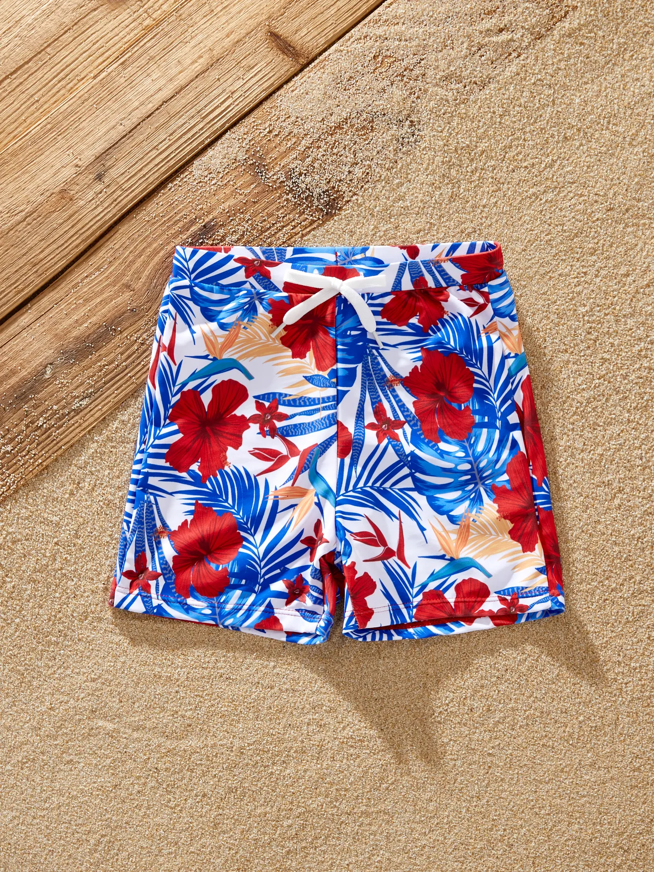 Boy - Family Matching Allover Plant Print Swim Trunks or Scallop Trim One-piece Halter Backless Swimsuit - Color block - image 14