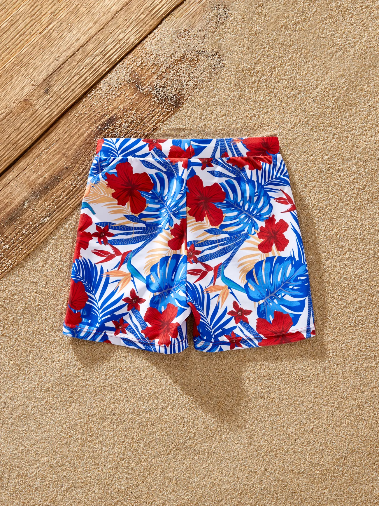 Boy - Family Matching Allover Plant Print Swim Trunks or Scallop Trim One-piece Halter Backless Swimsuit - Color block - image 15