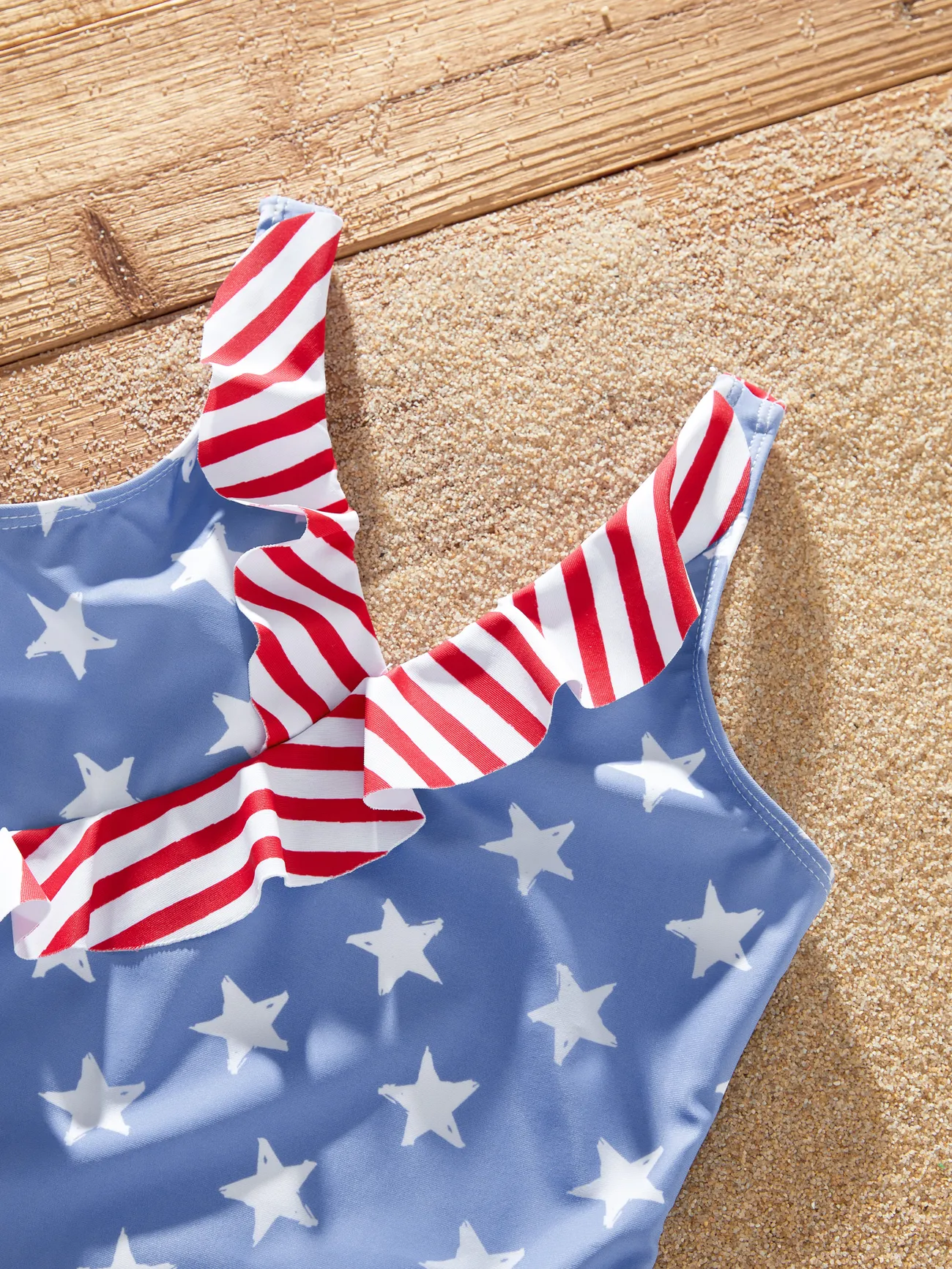 Girl - Matching Family 4th of July Swimsuits ( Ruffled Layers V-neck One-Piece Patriotic Swimwear) - Blue - image 9