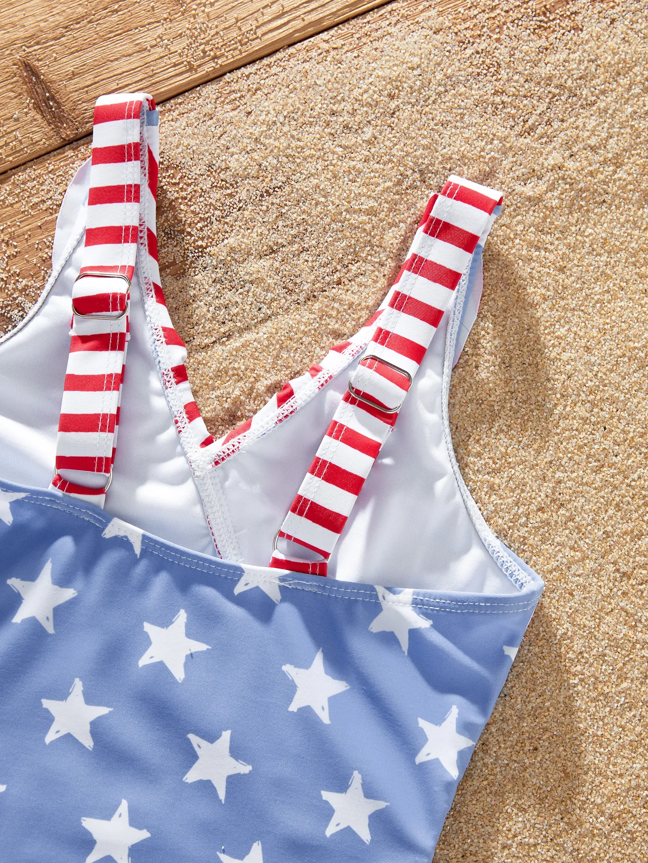 Girl - Matching Family 4th of July Swimsuits ( Ruffled Layers V-neck One-Piece Patriotic Swimwear) - Blue - image 10