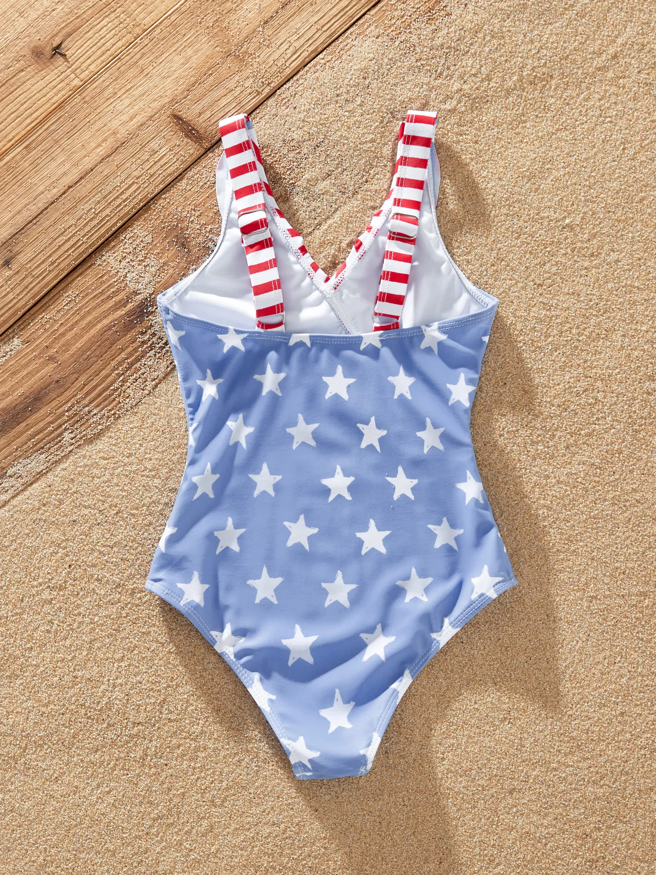 Girl - Matching Family 4th of July Swimsuits ( Ruffled Layers V-neck One-Piece Patriotic Swimwear) - Blue - image 8
