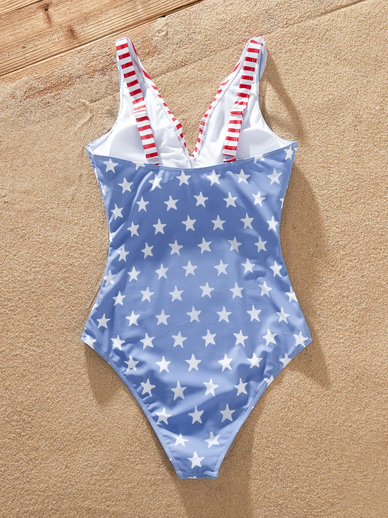 Women - Matching Family 4th of July Swimsuits ( Ruffled Layers V-neck One-Piece Patriotic Swimwear) - Blue - image 3