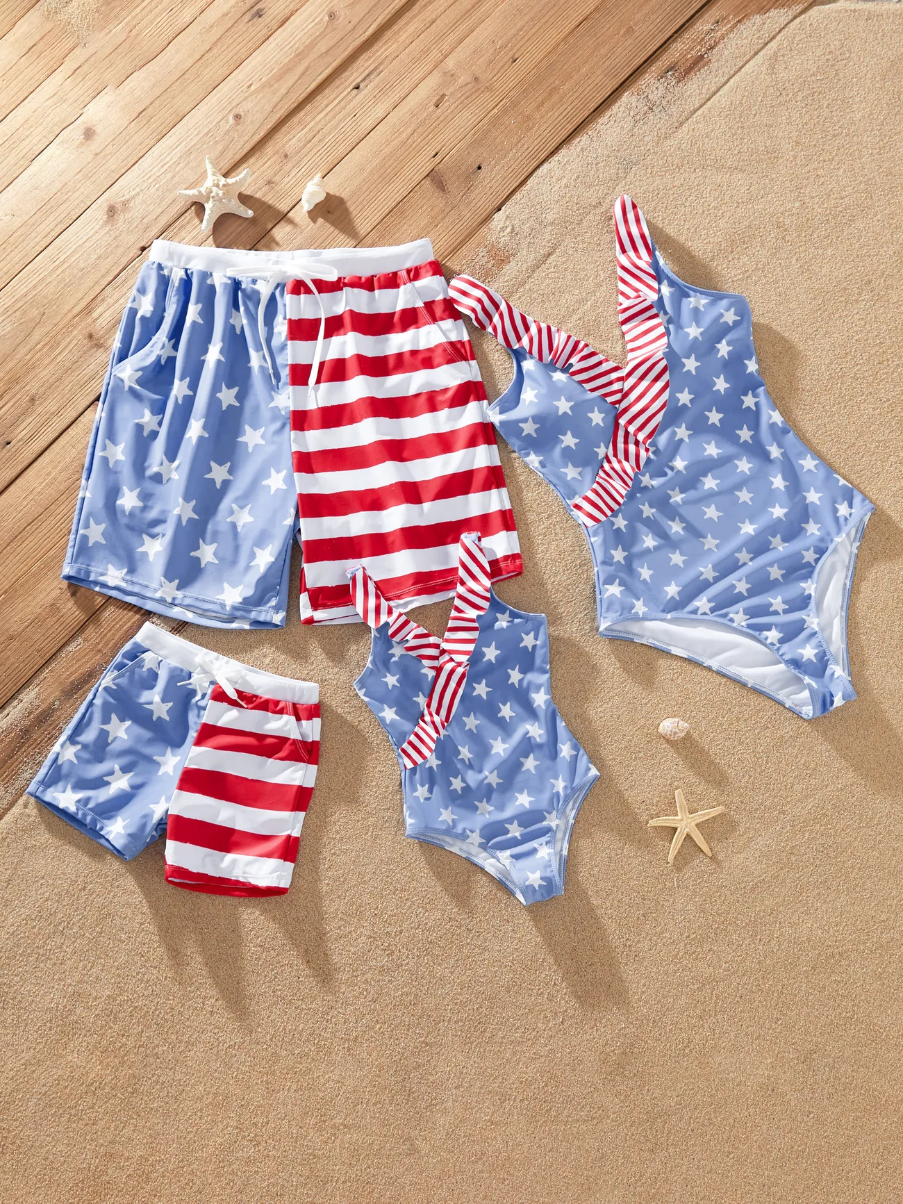 Matching Family 4th of July Swimsuits ( Ruffled Layers V-neck One-Piece Patriotic Swimwear) - Blue - image 1